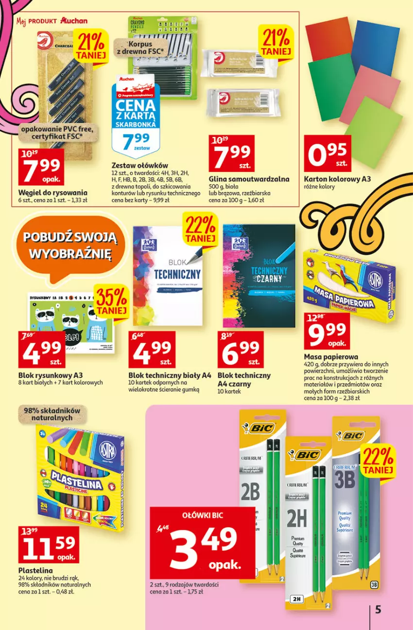 Gazetka promocyjna Auchan - Szkoła oszczędzania Temat Szkolne przeOferty Hipermarkety - ważna 09.08 do 17.08.2022 - strona 5 - produkty: BIC, Outward, Papier, Plastelina, Por, Top