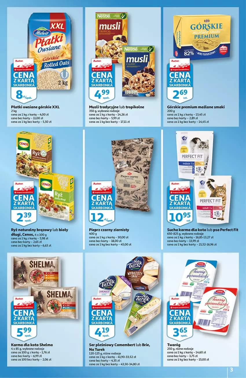 Gazetka promocyjna Auchan - Skarbonka #22 - ważna 30.05 do 08.06.2022 - strona 3 - produkty: Brie, Camembert, Cenos, LG, Mus, Pieprz, Płatki owsiane, Ryż, Ryż naturalny, Ser, Ser pleśniowy, Sucha karma, Twaróg