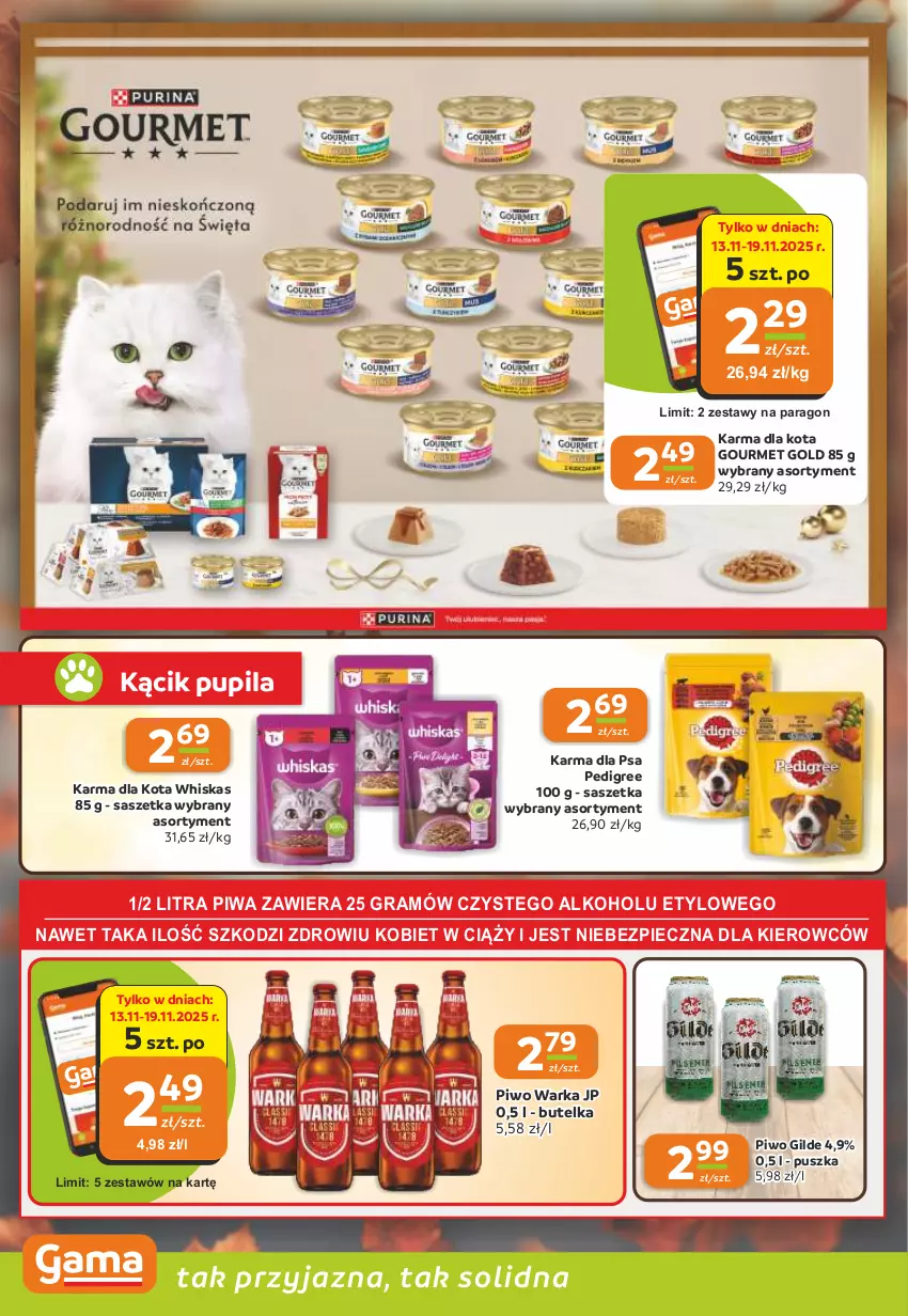 Gazetka promocyjna Gama - Gazetka Gama - ważna 13.11 do 25.11.2025 - strona 10 - produkty: Gourmet Gold, Gra, Pedigree, Piec, Piwa, Piwo, Warka, Whiskas