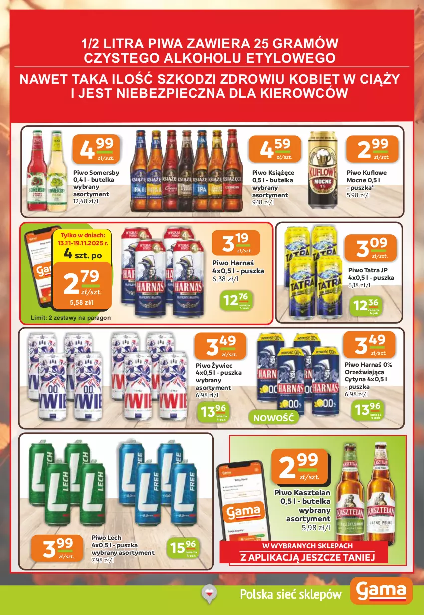 Gazetka promocyjna Gama - Gazetka Gama - ważna 13.11 do 25.11.2025 - strona 11 - produkty: Gra, Harnaś, Kasztelan, Książęce, Piec, Piwa, Piwo, Somersby, Tatra