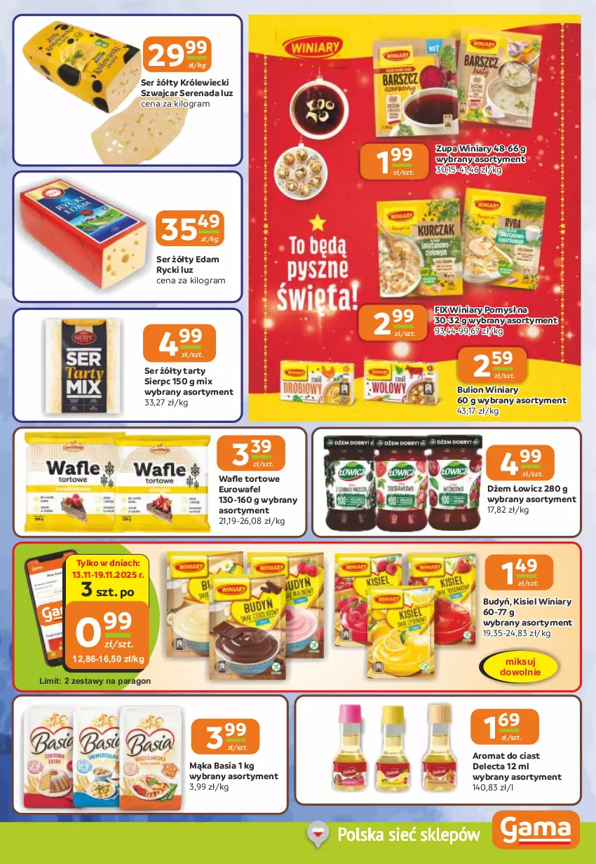 Gazetka promocyjna Gama - Gazetka Gama - ważna 13.11 do 25.11.2025 - strona 7 - produkty: Basia, Budyń, Bulion, Delecta, Dżem, Edam, Gra, Kisiel, Lion, Mąka, Ser, Winiary, Zupa