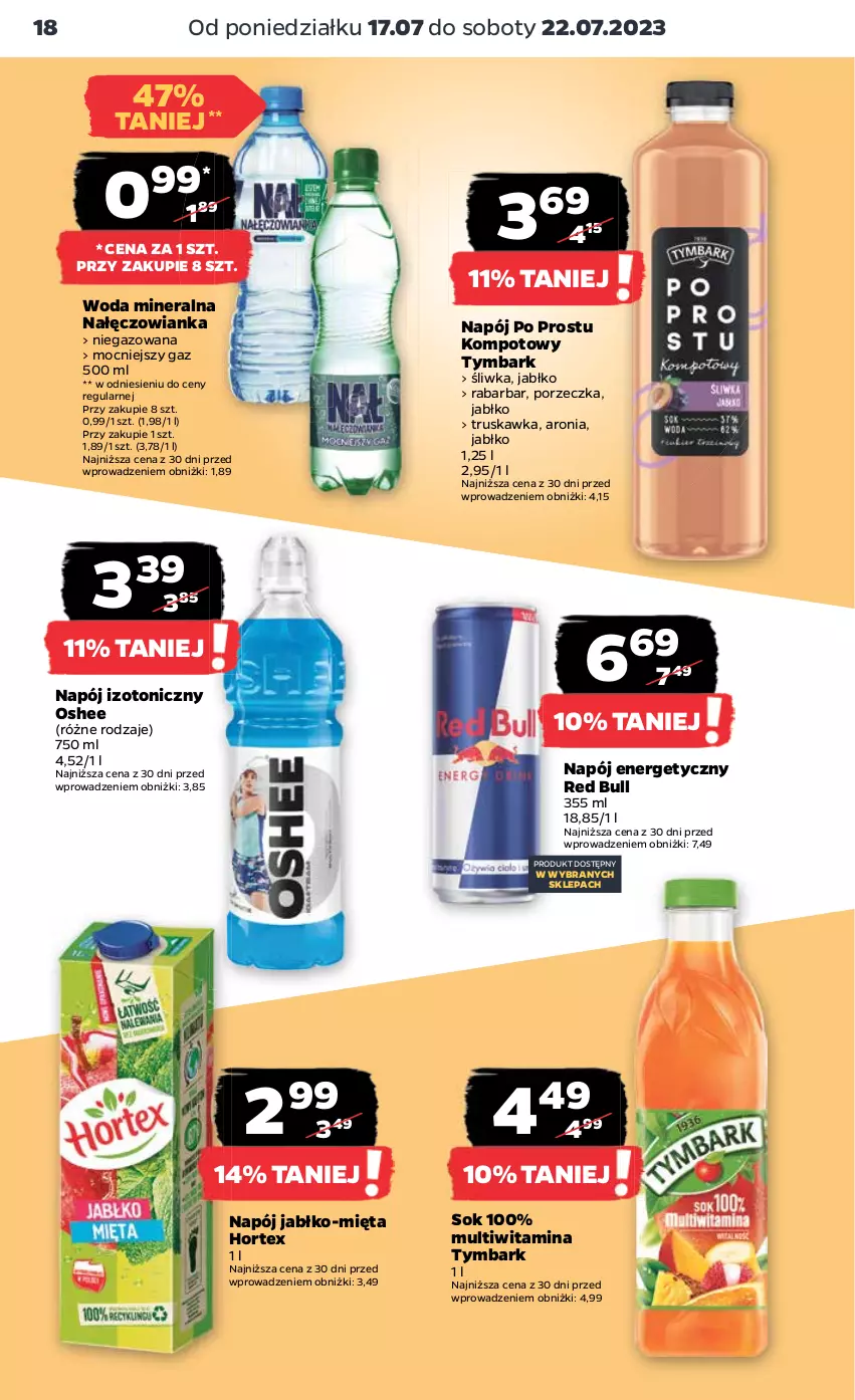 Gazetka promocyjna Netto - Artykuły spożywcze - ważna 17.07 do 22.07.2023 - strona 18 - produkty: Aronia, Hortex, Mięta, Nałęczowianka, Napój, Napój energetyczny, Napój izotoniczny, Oshee, Por, Red Bull, Sok, Tymbark, Woda, Woda mineralna