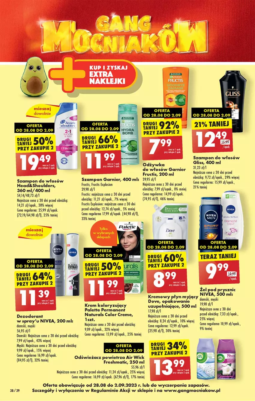 Gazetka promocyjna Biedronka - Od czwartku - ważna 31.08 do 06.09.2023 - strona 38 - produkty: Air Wick, Color Creme, Dezodorant, Dove, Fructis, Garnier, Nivea, Odświeżacz powietrza, Odżywka, Palette, Szampon