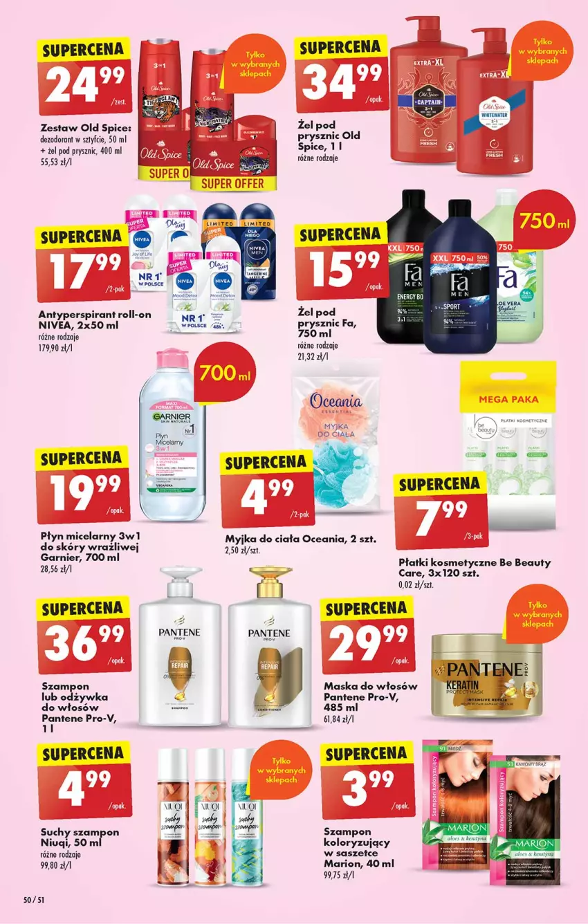 Gazetka promocyjna Biedronka - Od czwartku - ważna 31.08 do 06.09.2023 - strona 50 - produkty: Antyperspirant, Be Be, Dezodorant, Fa, Garnier, Maska, Maska do włosów, Niuqi, Nivea, Odzywka do włosów, Old Spice, Pantene, Płatki kosmetyczne, Płyn micelarny, Suchy szampon, Szampon