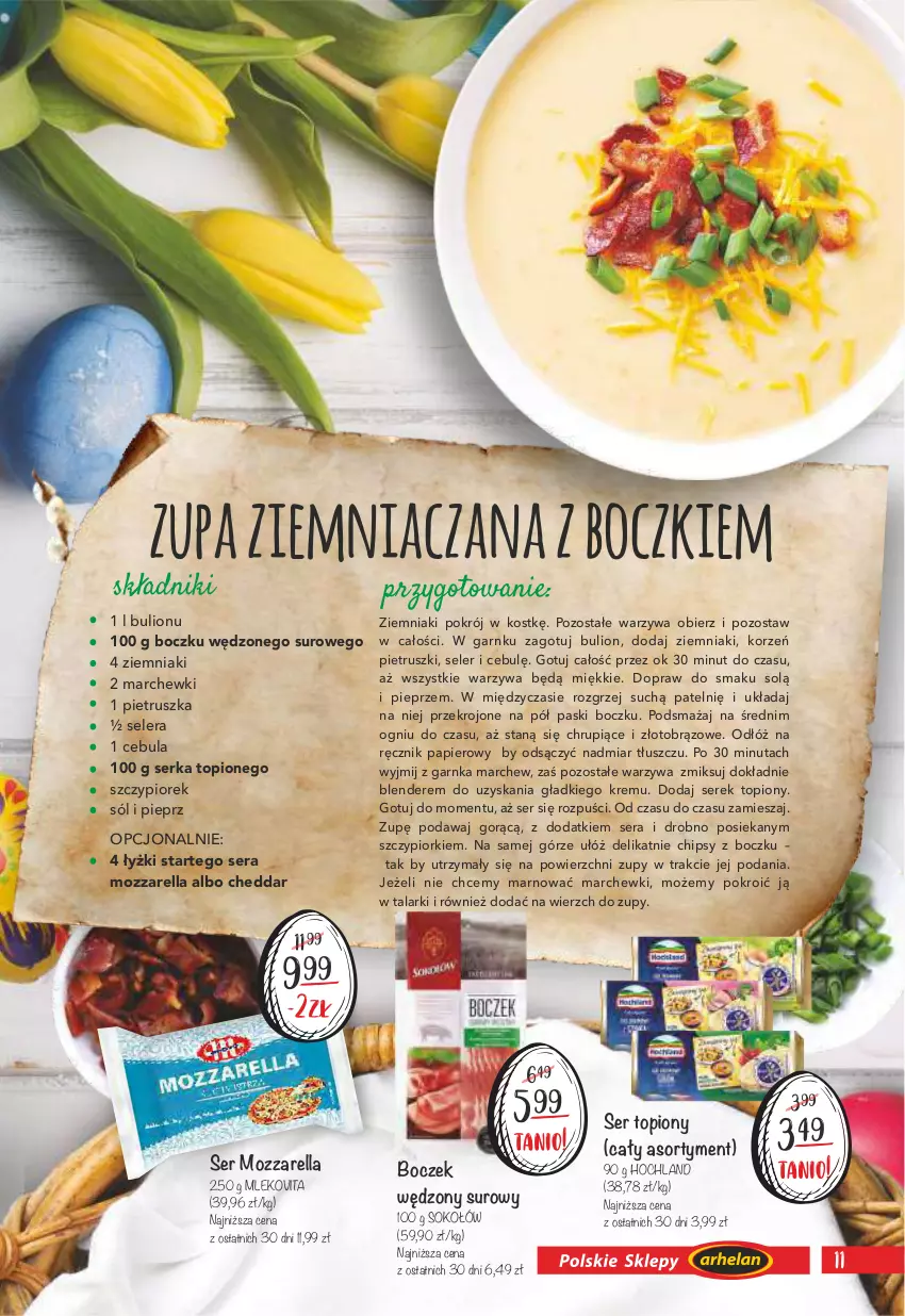 Gazetka promocyjna Arhelan - Gazetka - ważna 27.03 do 16.04.2023 - strona 11 - produkty: Blender, Boczek, Bulion, Cebula, Cheddar, Chipsy, Hochland, Lion, Mleko, Mlekovita, Mozzarella, Papier, Pieprz, Pietruszka, Ręcznik, Ser, Ser topiony, Serek, Sok, Sokołów, Sól, Top, Warzywa, Ziemniaki, Zupa