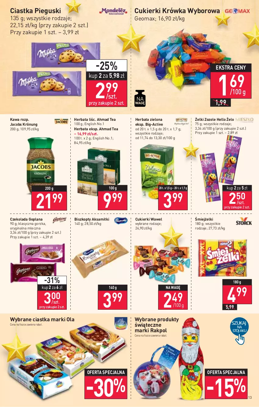 Gazetka promocyjna Stokrotka - Supermarket - ważna 25.11 do 01.12.2021 - strona 13 - produkty: Aksam, Biszkopty, Ciastka, Cukier, Cukierki, Czekolada, Gin, Goplana, Herbata, Jacobs, Jacobs Krönung, Kawa, LANA, Stojak, Wawel, Wyborowa