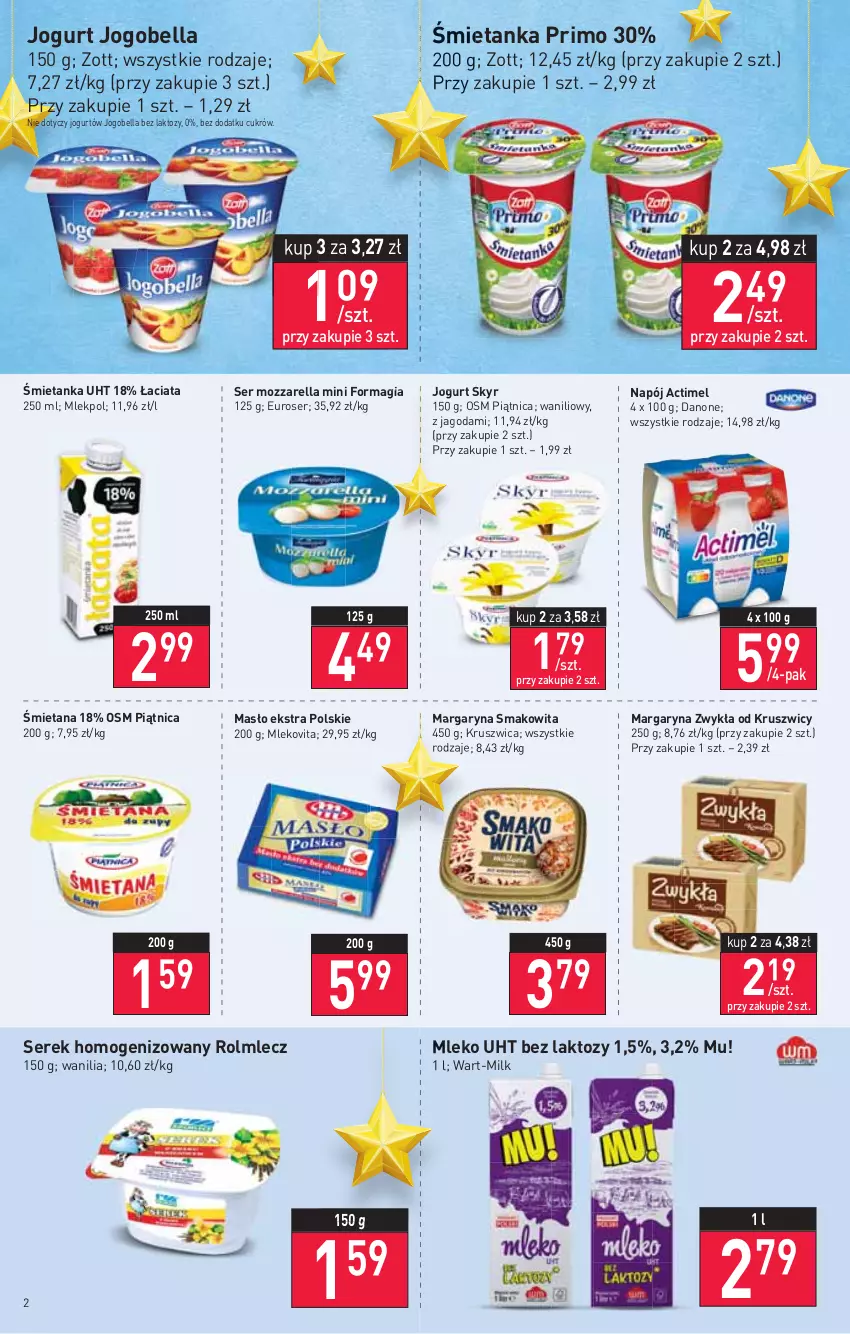 Gazetka promocyjna Stokrotka - Supermarket - ważna 25.11 do 01.12.2021 - strona 2 - produkty: Actimel, Bell, Bella, Danone, Jogobella, Jogurt, Margaryna, Masło, Mleko, Mlekovita, Mozzarella, Napój, Piątnica, Rolmlecz, Ser, Serek, Serek homogenizowany, Smakowita, Zott