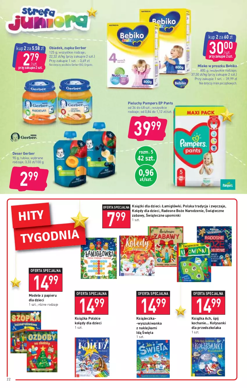 Gazetka promocyjna Stokrotka - Supermarket - ważna 25.11 do 01.12.2021 - strona 22 - produkty: Bebiko, Deser, Dzieci, Gerber, Klej, Koc, Książka, Mleko, Mleko w proszku, Pampers, Papier, Pieluchy, Sanki, Ser