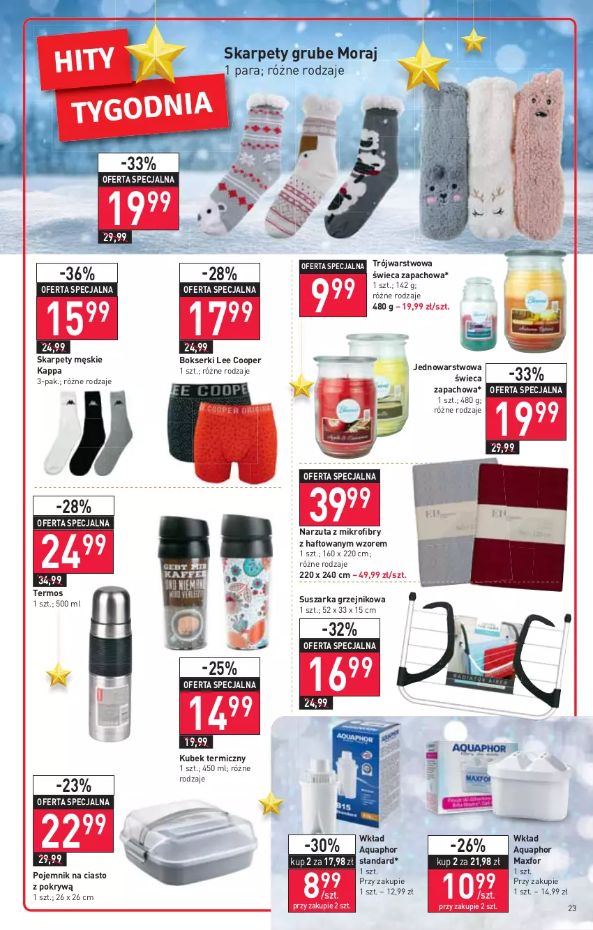 Gazetka promocyjna Stokrotka - Supermarket - ważna 25.11 do 01.12.2021 - strona 23 - produkty: Aquaphor, Bokserki, Grzejnik, Karp, Kubek, Kubek termiczny, Narzuta, Pojemnik, Pojemnik na ciasto, Ser, Suszarka, Termos