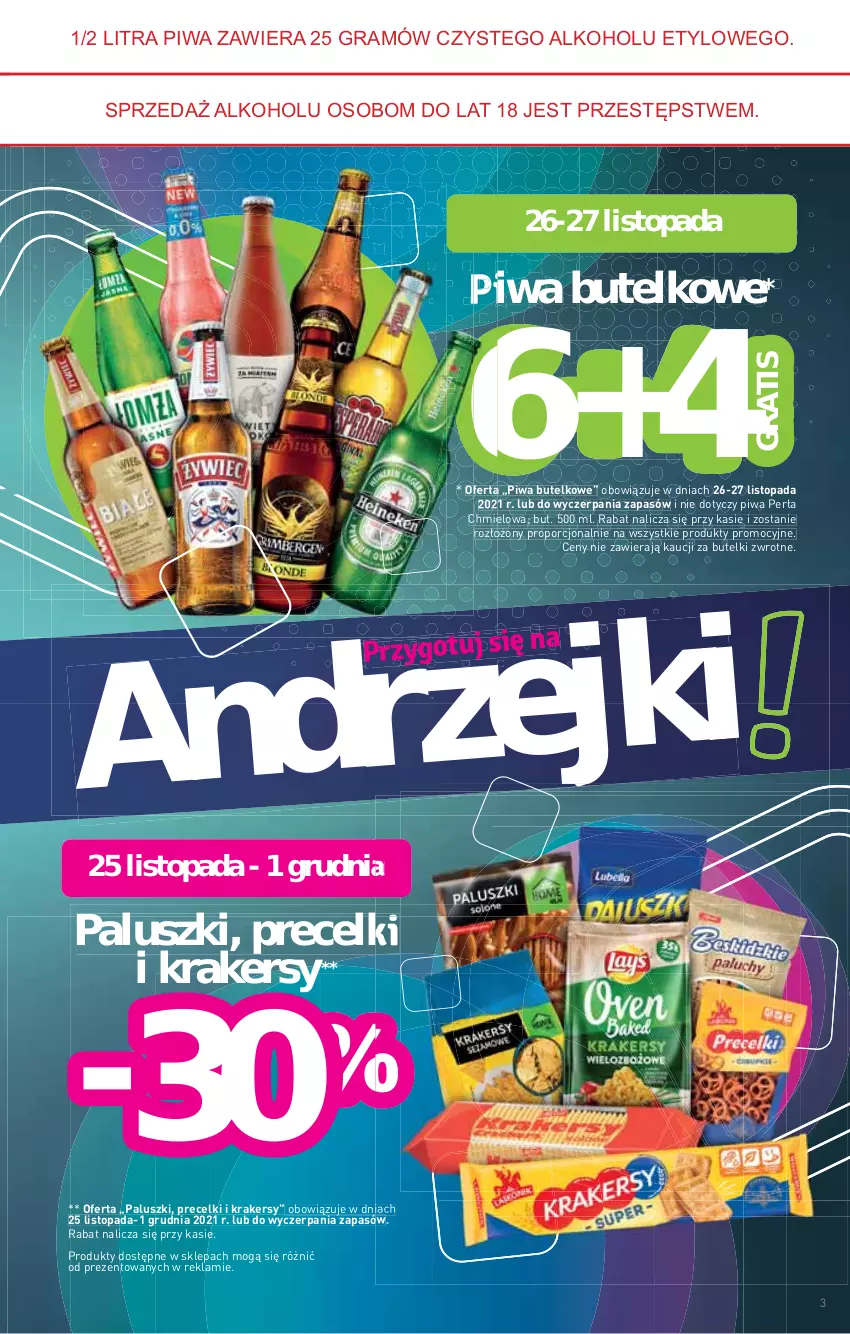 Gazetka promocyjna Stokrotka - Supermarket - ważna 25.11 do 01.12.2021 - strona 3 - produkty: Gra, Krakersy, Perła, Piwa, Por, Precelki, Top