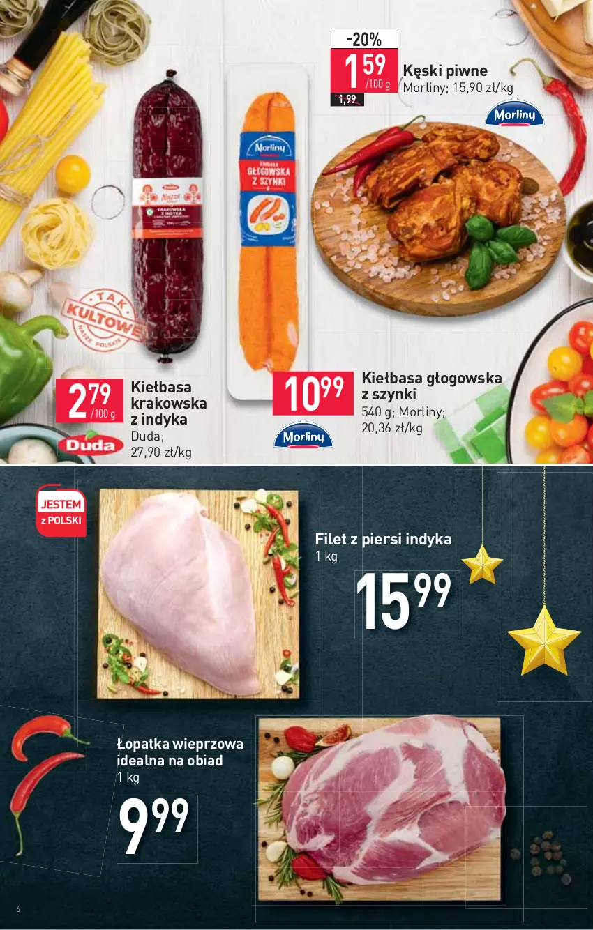 Gazetka promocyjna Stokrotka - Supermarket - ważna 25.11 do 01.12.2021 - strona 6 - produkty: Duda, Filet z piersi indyka, Kęski piwne, Kiełbasa, Kiełbasa głogowska, Kiełbasa krakowska, Morliny