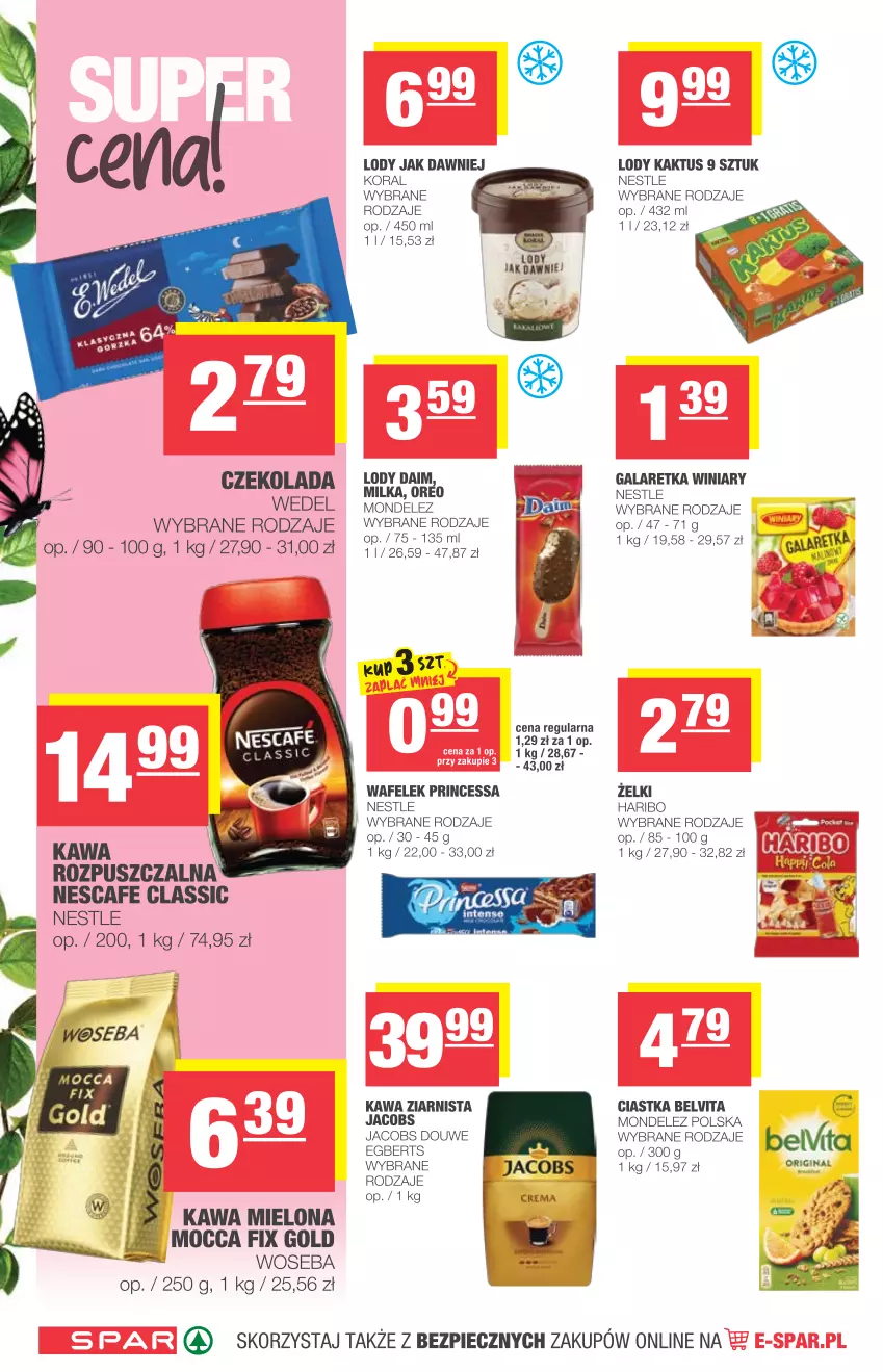 Gazetka promocyjna Spar - Spar - ważna 14.04 do 20.04.2021 - strona 6 - produkty: BelVita, Ciastka, Czekolada, Gala, Galaretka, Haribo, Jacobs, Kaktus, Kawa, Kawa mielona, Kawa ziarnista, Lody, Milka, Mocca Fix Gold, Oreo, Piec, Princessa, Wafelek, Winiary, Woseba