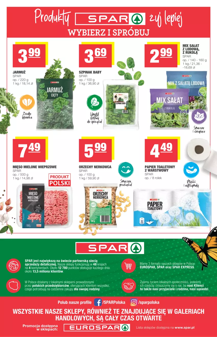 Gazetka promocyjna Spar - Spar - ważna 14.04 do 20.04.2021 - strona 8 - produkty: Jarmuż, Lion, Mięso, Mięso mielone, O nas, Papier, Papier toaletowy, Sałat, Szpinak