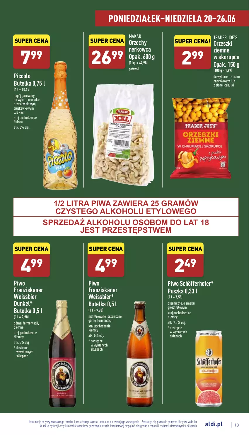 Gazetka promocyjna Aldi - Katalog spożywczy - ważna 20.06 do 26.06.2022 - strona 13 - produkty: Gra, Grejpfrut, Kiwi, Napój, Napój gazowany, Orzeszki, Piwa, Piwo, Skaner