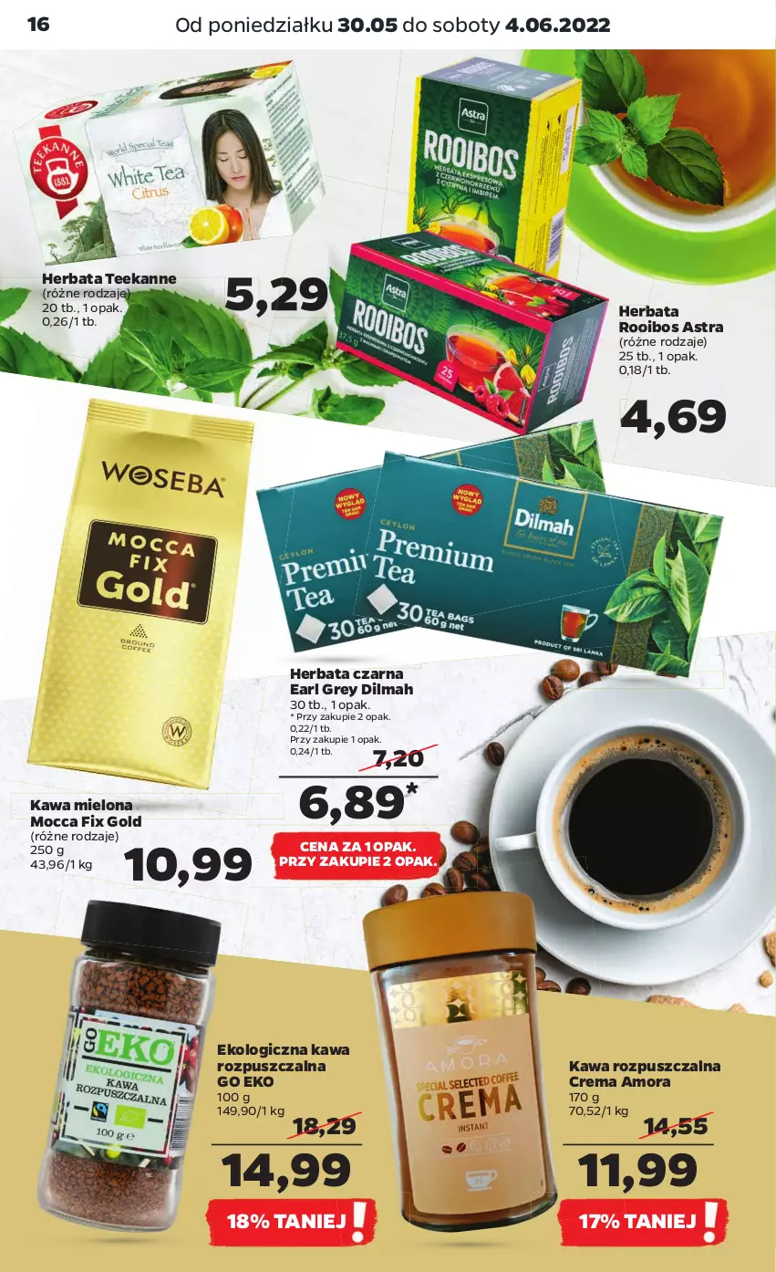 Gazetka promocyjna Netto - Gazetka spożywcza - ważna 30.05 do 04.06.2022 - strona 16 - produkty: Dilmah, Earl Grey, Herbata, Herbata czarna, Kawa, Kawa mielona, Kawa rozpuszczalna, Mocca Fix Gold, Teekanne