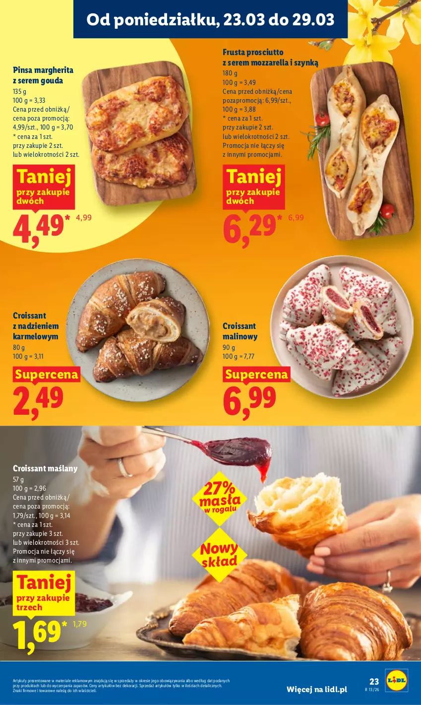 Gazetka promocyjna Lidl - Gazetka ważna od 23.03 do 25.03 - ważna 23.03 do 25.03.2026 - strona 23 - produkty: Croissant, Gouda, Mozzarella, Prosciutto, Rogal, Rust, Ser