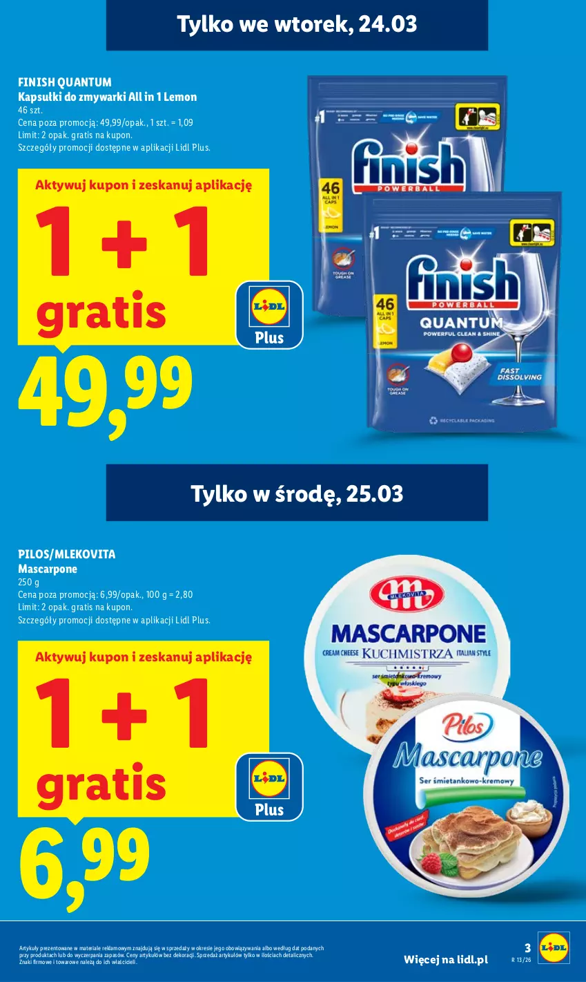 Gazetka promocyjna Lidl - Gazetka ważna od 23.03 do 25.03 - ważna 23.03 do 25.03.2026 - strona 3 - produkty: Finish, Gra, Mascarpone, Mleko, Mlekovita, Pilos, Zmywarki