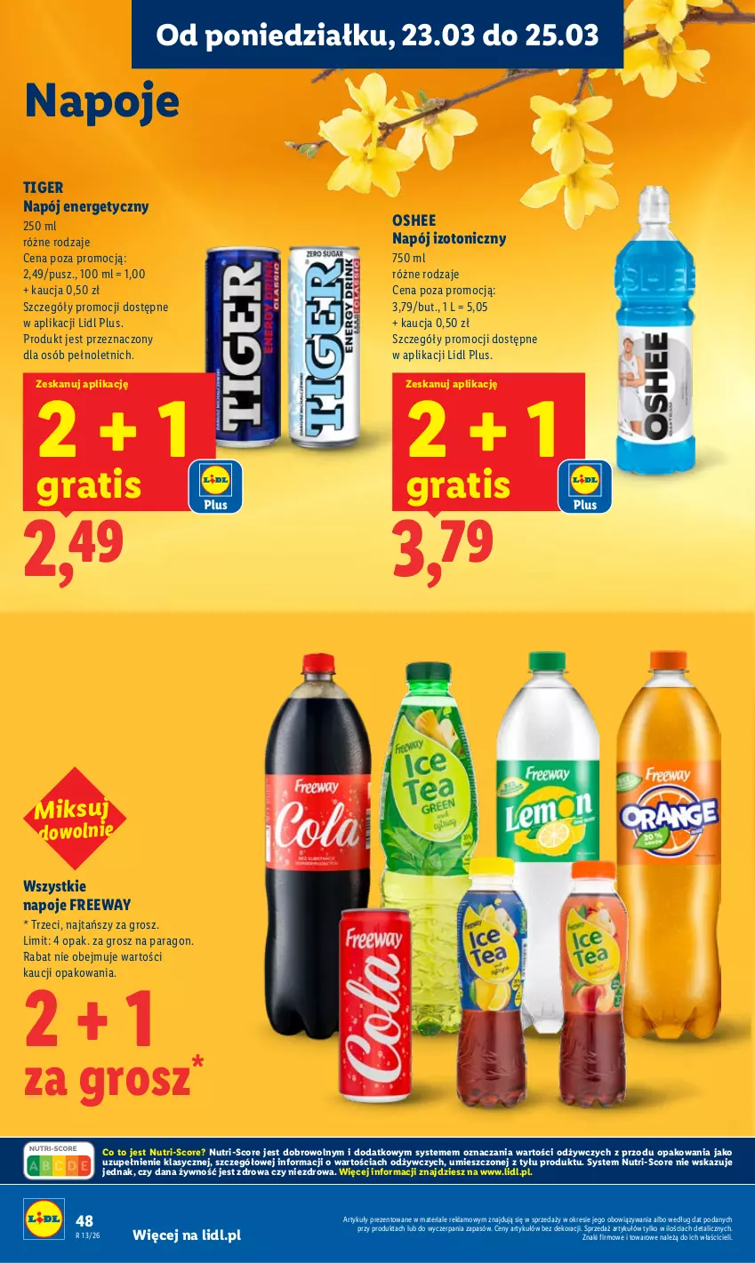 Gazetka promocyjna Lidl - Gazetka ważna od 23.03 do 25.03 - ważna 23.03 do 25.03.2026 - strona 48 - produkty: Gra, Napój, Napój energetyczny, Napój izotoniczny, Napoje, Oshee, Tiger