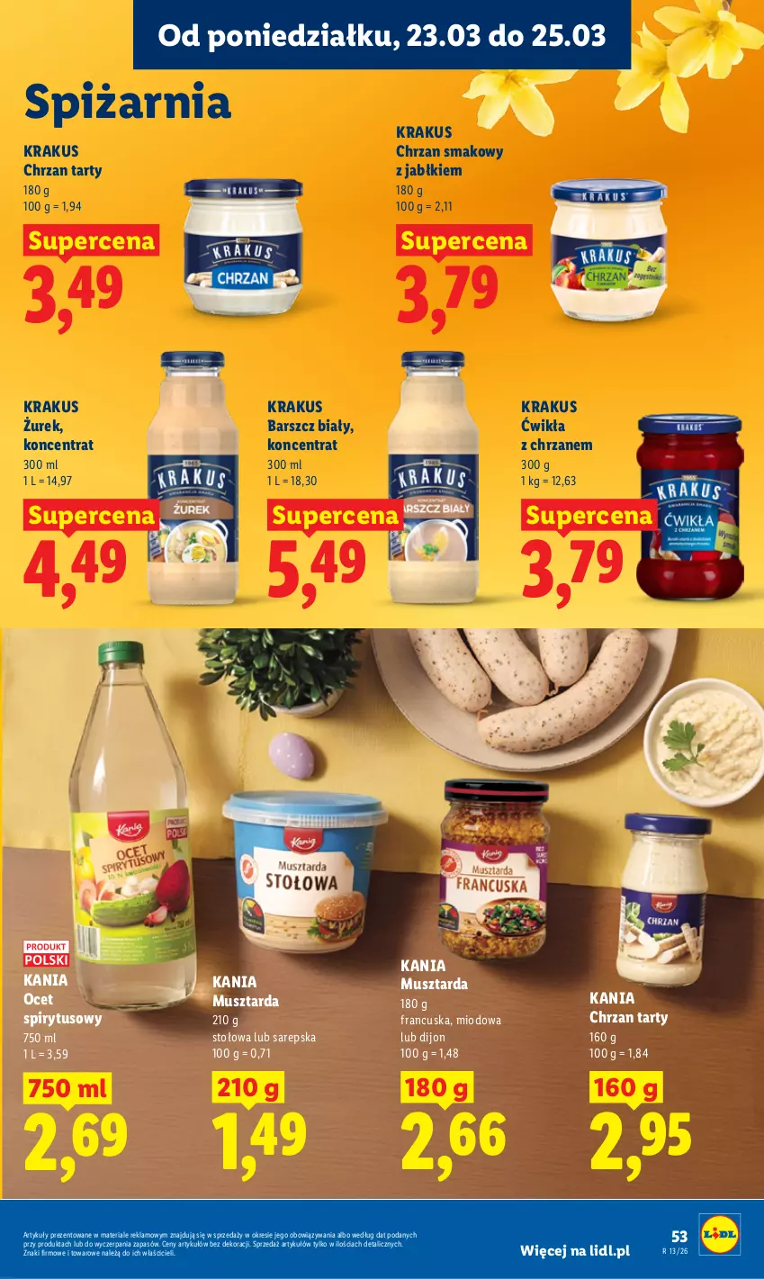 Gazetka promocyjna Lidl - Gazetka ważna od 23.03 do 25.03 - ważna 23.03 do 25.03.2026 - strona 53 - produkty: Chrzan, Krakus, Mus, Musztarda, Ocet