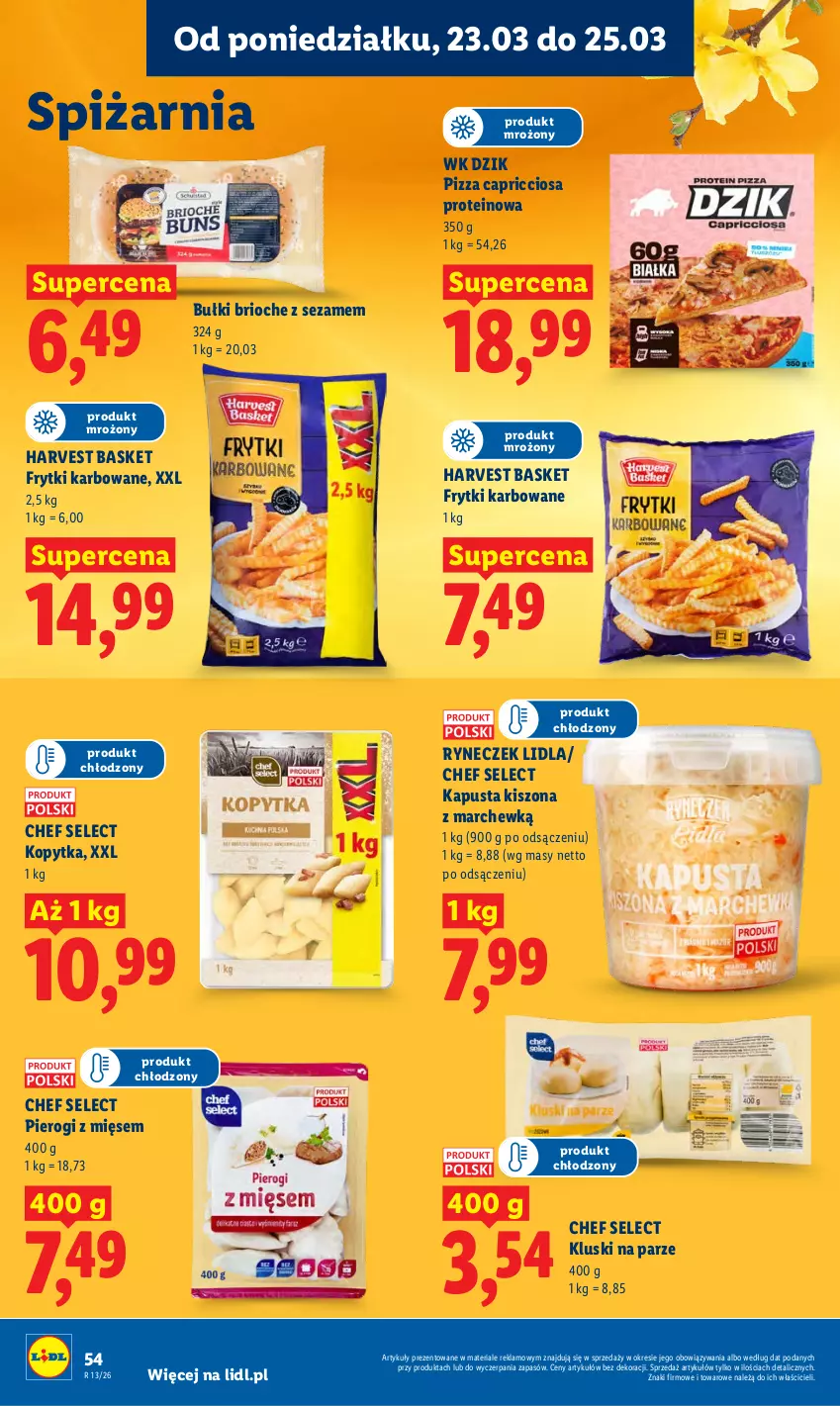 Gazetka promocyjna Lidl - Gazetka ważna od 23.03 do 25.03 - ważna 23.03 do 25.03.2026 - strona 54 - produkty: Frytki, Kluski na parze, Kopytka, Pierogi, Pizza, Sezam