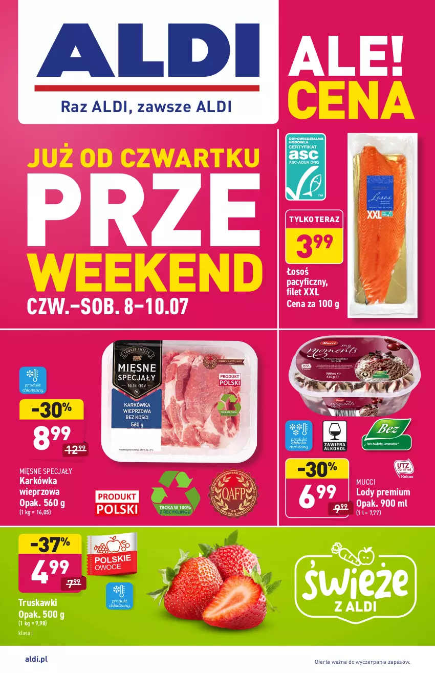 Gazetka promocyjna Aldi - PROMOCJE NA WEEKEND - ważna 08.07 do 10.07.2021 - strona 1 - produkty: Karkówka wieprzowa, Lody, Mięsne specjały, Tera, Truskawki