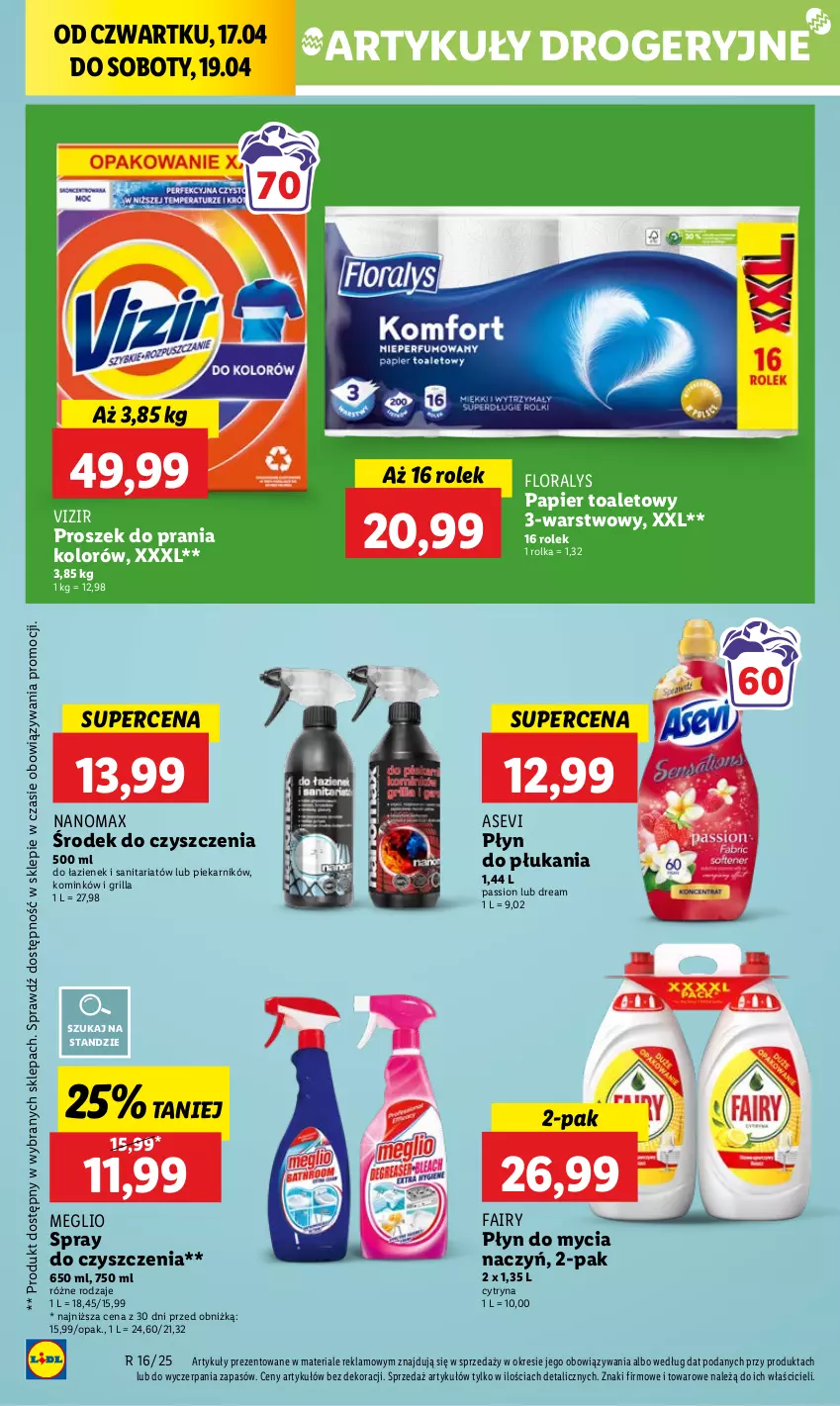 Gazetka promocyjna Lidl - GAZETKA - ważna 17.04 do 19.04.2025 - strona 64 - produkty: Do mycia naczyń, Fa, Fairy, Flora, Grill, Nanomax, Papier, Papier toaletowy, Piekarnik, Płyn do mycia, Płyn do mycia naczyń, Płyn do płukania, Proszek do prania, Spray do czyszczenia, Vizir