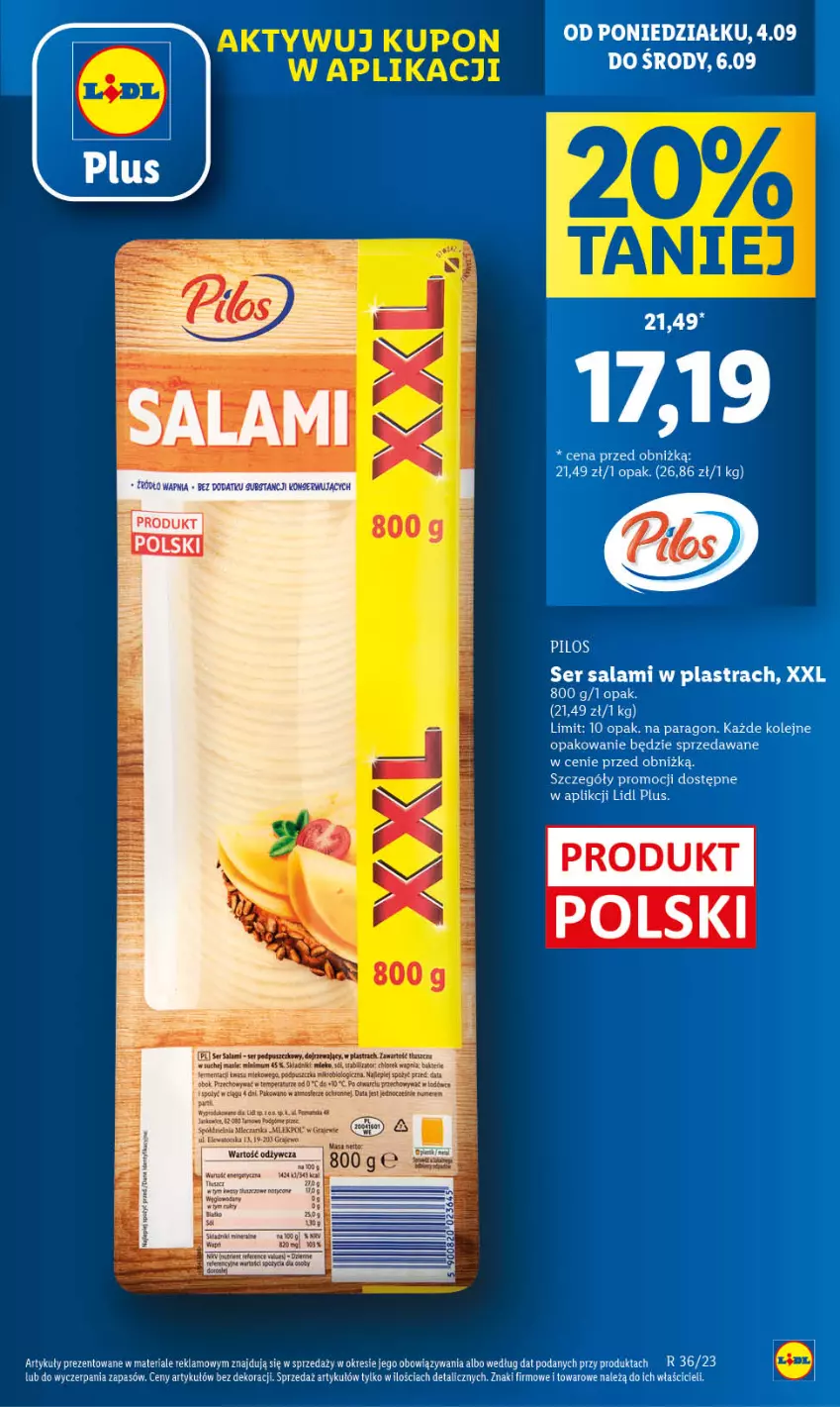 Gazetka promocyjna Lidl - GAZETKA - ważna 04.09 do 06.09.2023 - strona 19 - produkty: Duck, Ocet, Olej, Pilos, Salami, Ser, Ser salami