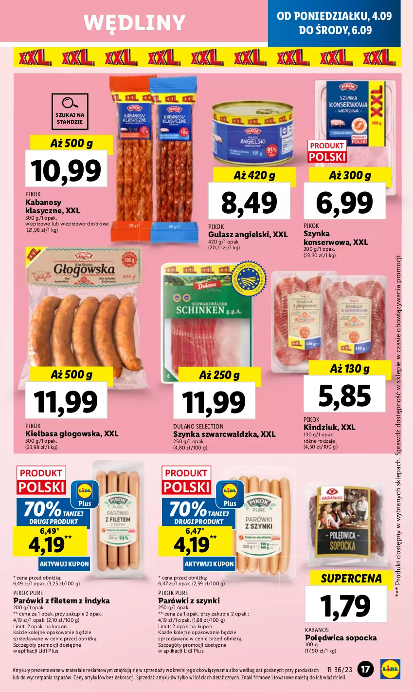 Gazetka promocyjna Lidl - GAZETKA - ważna 04.09 do 06.09.2023 - strona 31 - produkty: Dulano, Kabanos, Kiełbasa, Kiełbasa głogowska, Kindziuk, Olej, Parówki, Parówki z szynki, PIKOK, Polędwica, Pur, Ser, Szynka, Szynka konserwowa