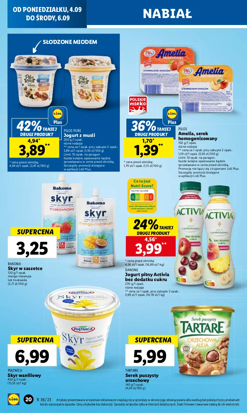 Gazetka promocyjna Lidl - GAZETKA - ważna 04.09 do 06.09.2023 - strona 34 - produkty: Activia, Bakoma, Jogurt, Jogurt pitny, Mango, Mus, Olej, Ser, Serek, Serek homogenizowany, Serek puszysty, Wazon