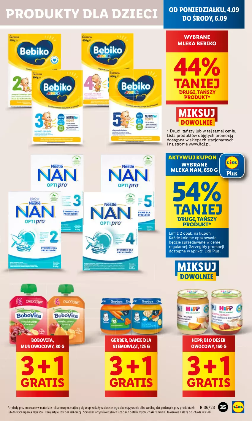 Gazetka promocyjna Lidl - GAZETKA - ważna 04.09 do 06.09.2023 - strona 49 - produkty: Bebiko, BoboVita, Deser, Deser owocowy, Dzieci, Gerber, Gra, HiPP, Mus, Olej, Ser