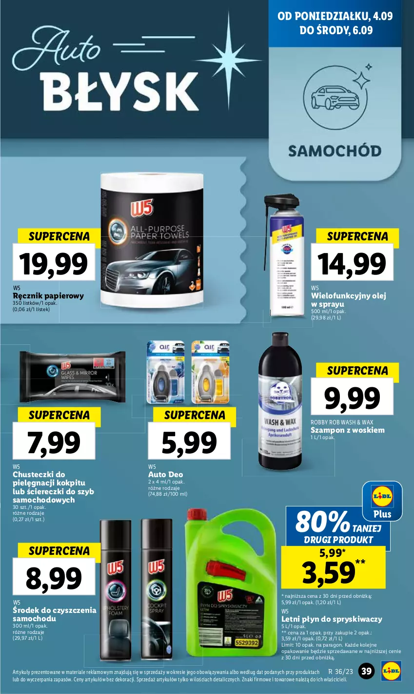 Gazetka promocyjna Lidl - GAZETKA - ważna 04.09 do 06.09.2023 - strona 53 - produkty: Chusteczki, Olej, Papier, Płyn do spryskiwaczy, Ręcznik, Stek, Szampon