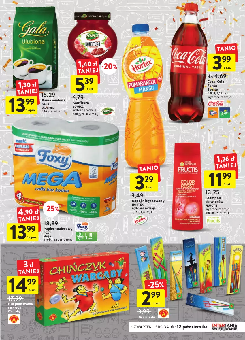 Gazetka promocyjna Intermarche - Gazetka Intermarche - ważna 06.10 do 12.10.2022 - strona 7 - produkty: Coca-Cola, Fa, Fanta, Foxy, Fructis, Gala, Gra, Hortex, Kawa, Kawa mielona, Konfitura, Napój, Napój niegazowany, Papier, Papier toaletowy, Rolki, Sprite, Szampon