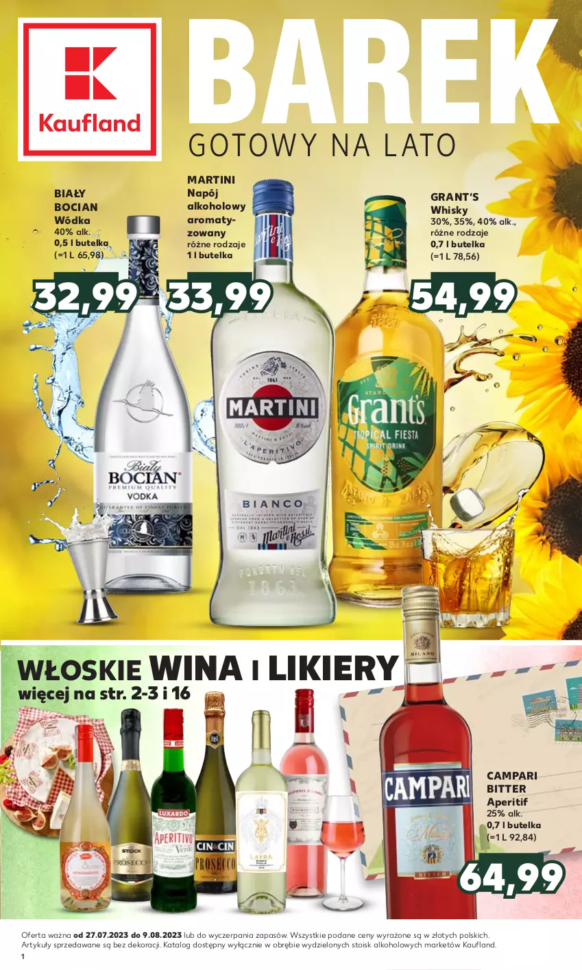 Gazetka promocyjna Kaufland - Barek Kauflandu - ważna 27.07 do 09.08.2023 - strona 1 - produkty: Biały Bocian, Gra, Likier, Martini, Napój, Whisky, Wódka