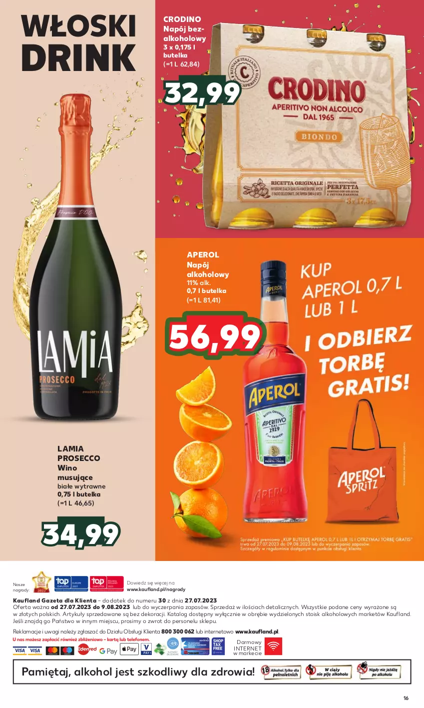 Gazetka promocyjna Kaufland - Barek Kauflandu - ważna 27.07 do 09.08.2023 - strona 16 - produkty: Aperol, Gra, Mięta, Mus, Napój, Napój bezalkoholowy, Prosecco, Wagi, Wino, Wino musujące