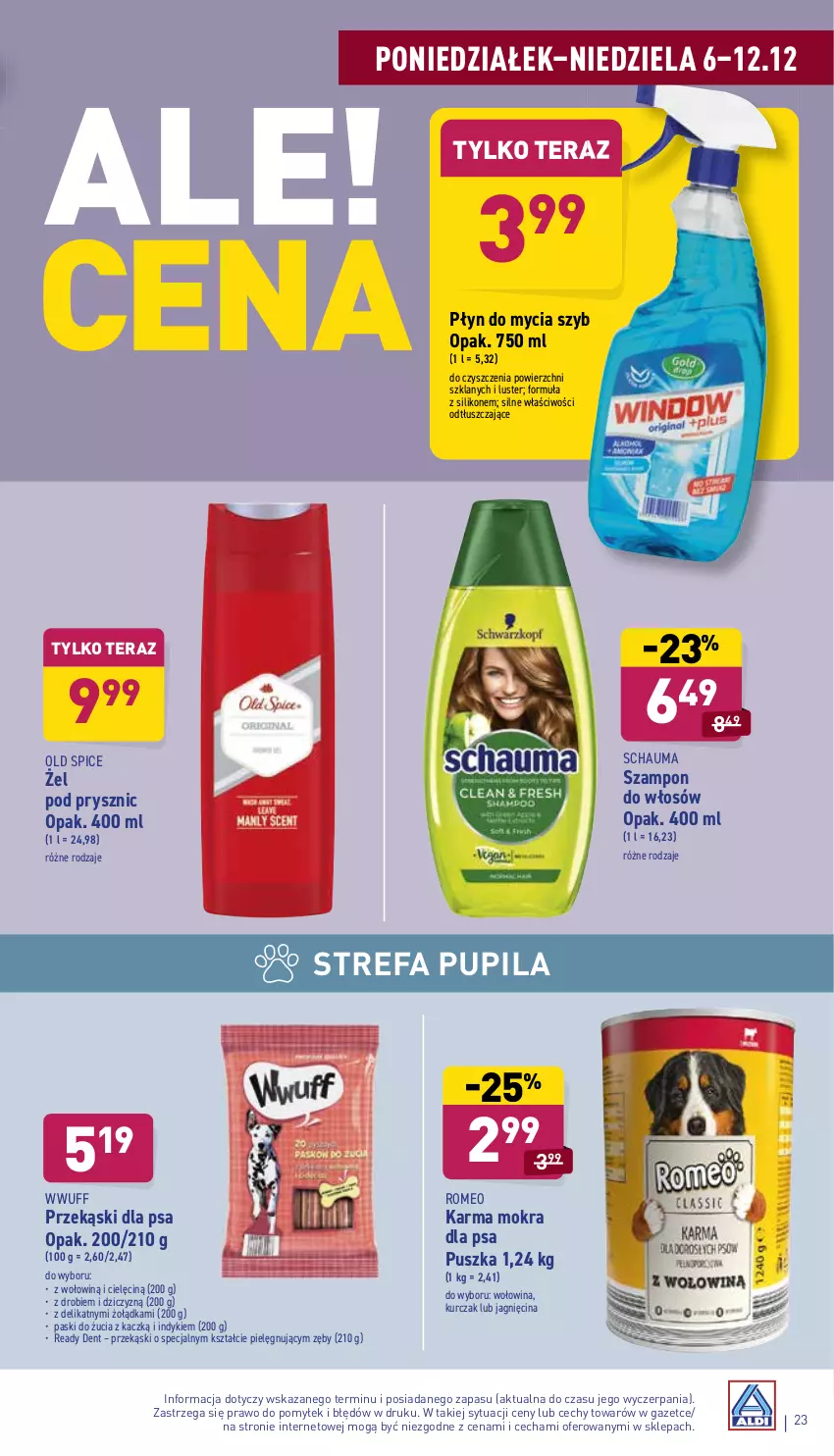 Gazetka promocyjna Aldi - ważna 06.12 do 12.12.2021 - strona 23 - produkty: Fa, Kurczak, Old Spice, Płyn do mycia, Przekąski dla psa, Schauma, Szampon, Tera, Wołowina