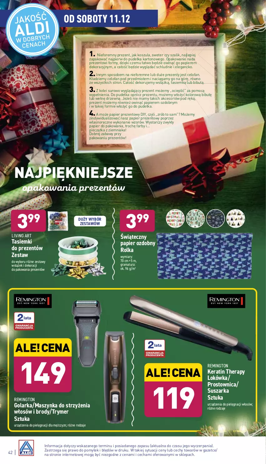 Gazetka promocyjna Aldi - ważna 06.12 do 12.12.2021 - strona 42 - produkty: Fa, Golarka, Gra, Kosz, Koszula, Lokówka, Maszynka, Papier, Papier do pakowania, Papier ozdobny, Piec, Pieczątka, Rama, Remington, Suszarka, Sweter, Szal, Szynka