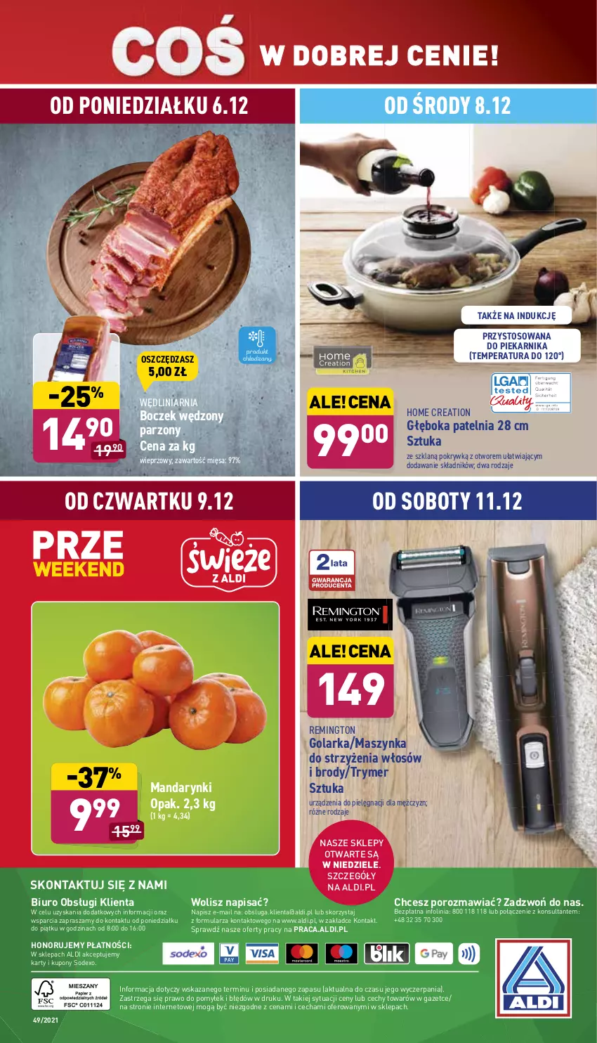 Gazetka promocyjna Aldi - ważna 06.12 do 12.12.2021 - strona 44 - produkty: Biuro, Boczek, Golarka, Mandarynki, Maszynka, O nas, Patelnia, Piekarnik, Por, Remington, Szynka