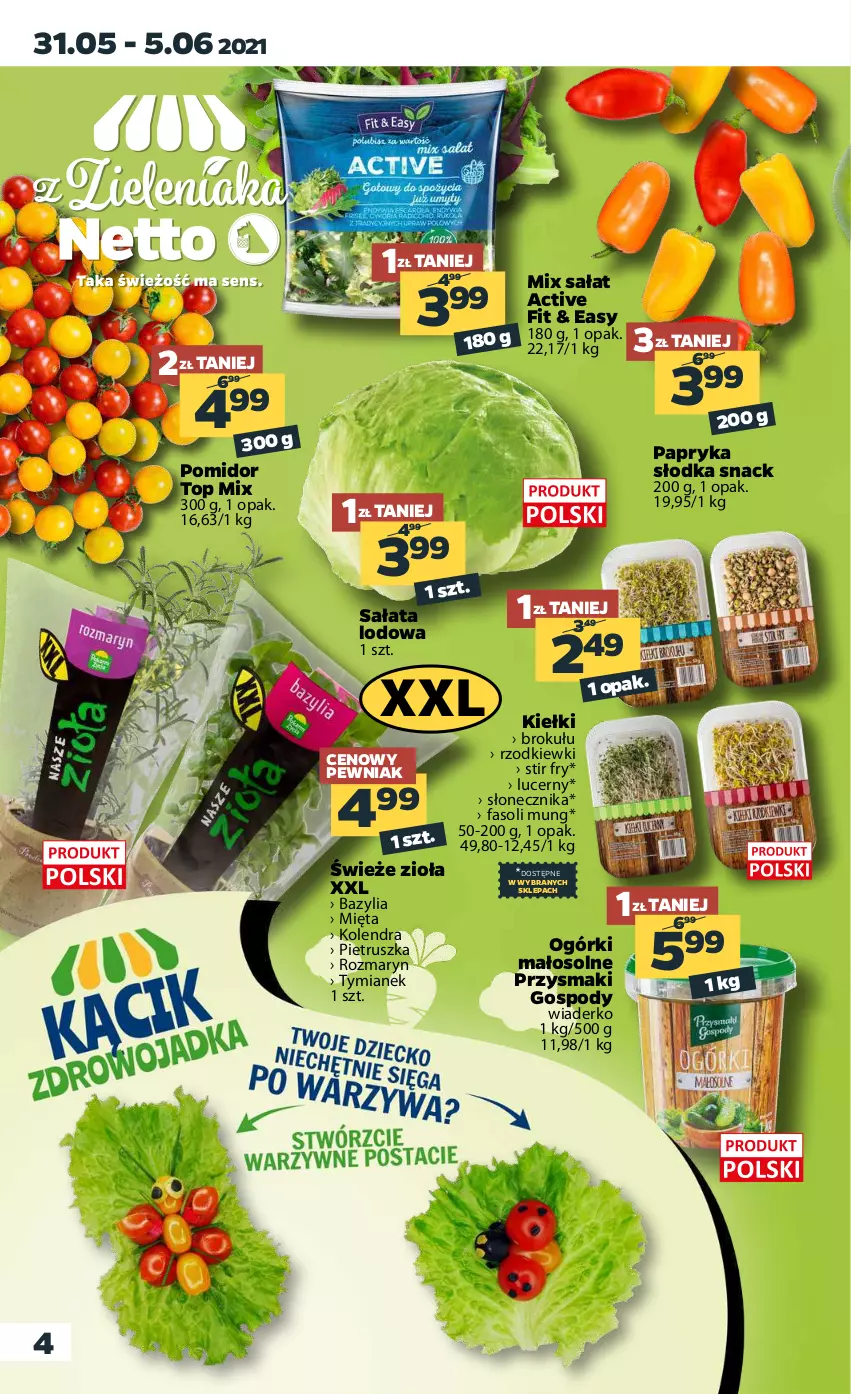 Gazetka promocyjna Netto - ważna 31.05 do 05.06.2021 - strona 4 - produkty: Bazyl, Bazylia, Fa, Fasoli mung, Kiełki, Kolendra, Mięta, Papryka, Papryka słodka, Pietruszka, Przysmaki, Sałat, Sałata lodowa, Top