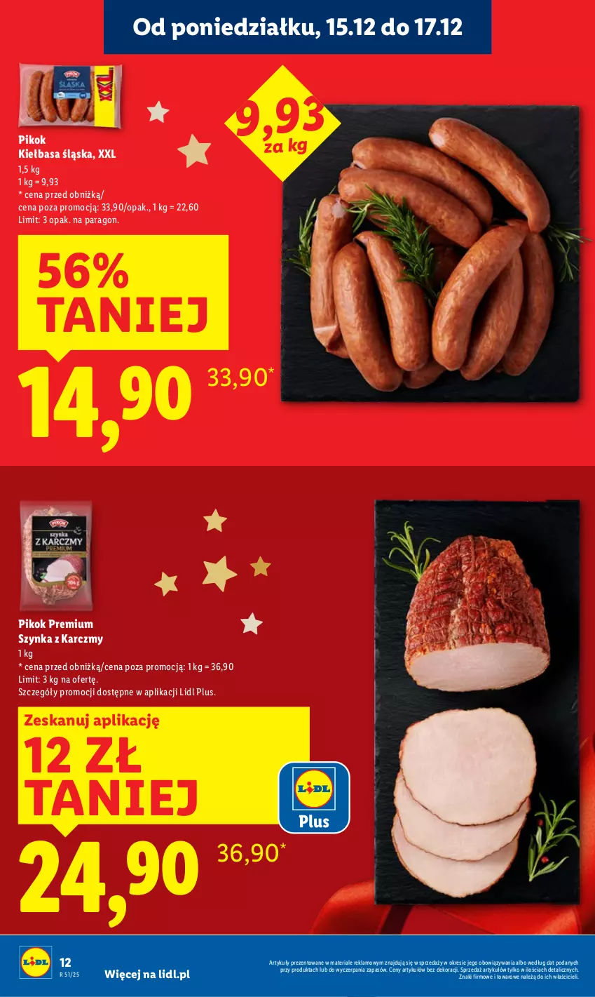 Gazetka promocyjna Lidl - GAZETKA - ważna 15.12 do 17.12.2025 - strona 12 - produkty: Kiełbasa, Kiełbasa śląska, PIKOK, Szynka