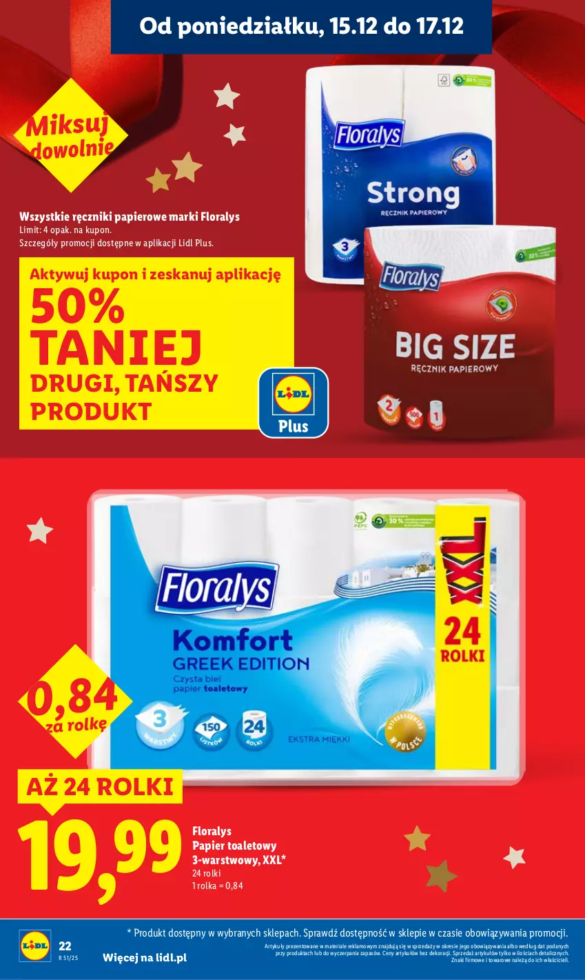 Gazetka promocyjna Lidl - GAZETKA - ważna 15.12 do 17.12.2025 - strona 22 - produkty: Flora, Papier, Papier toaletowy, Ręcznik, Ręczniki papierowe, Rolki