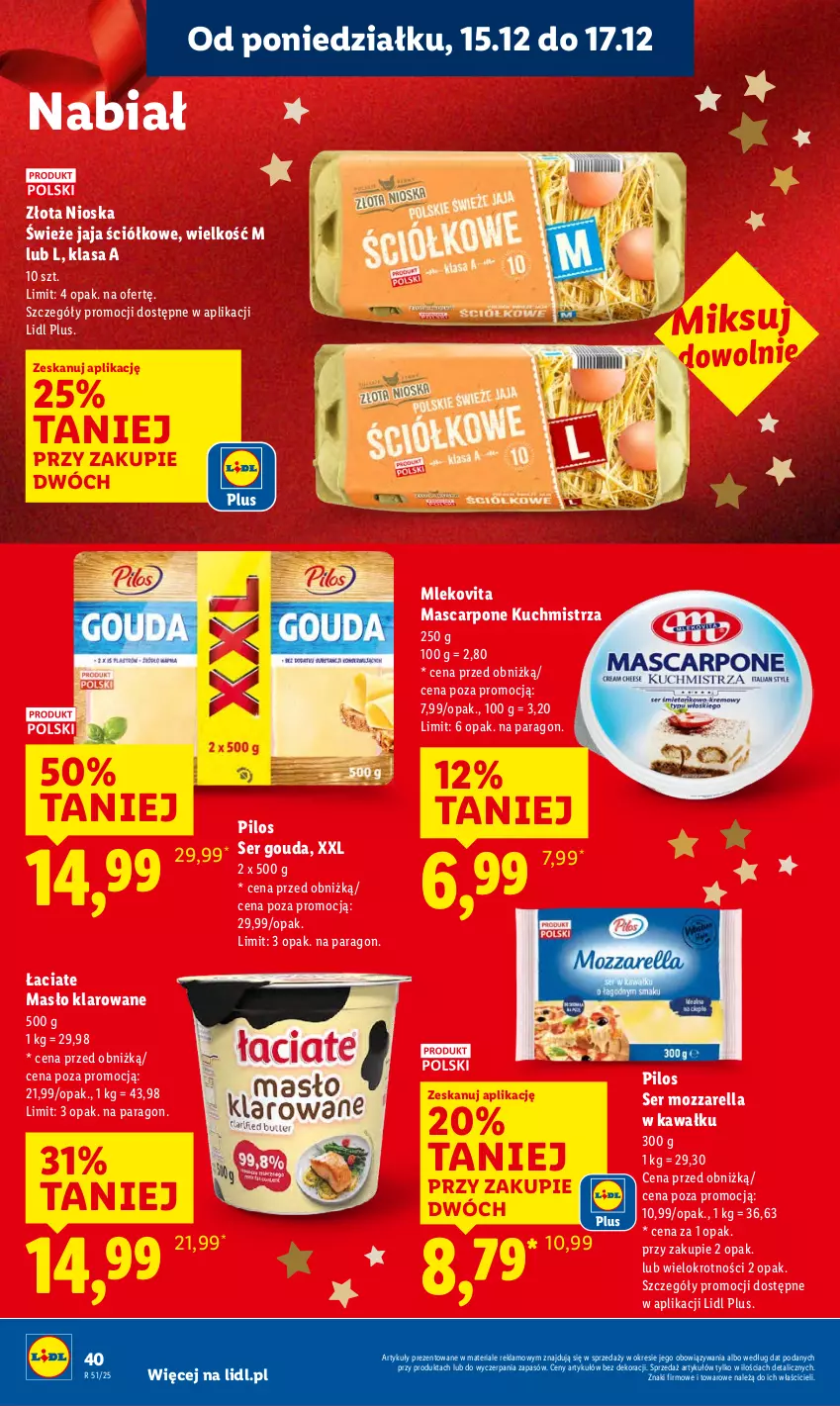 Gazetka promocyjna  - GAZETKA - ważna 15.12 do 17.12.2025 - strona 42 - produkty: Gouda, Jaja, Kawa, Mascarpone, Masło, Masło klarowane, Mleko, Mlekovita, Mozzarella, Pilos, Ser