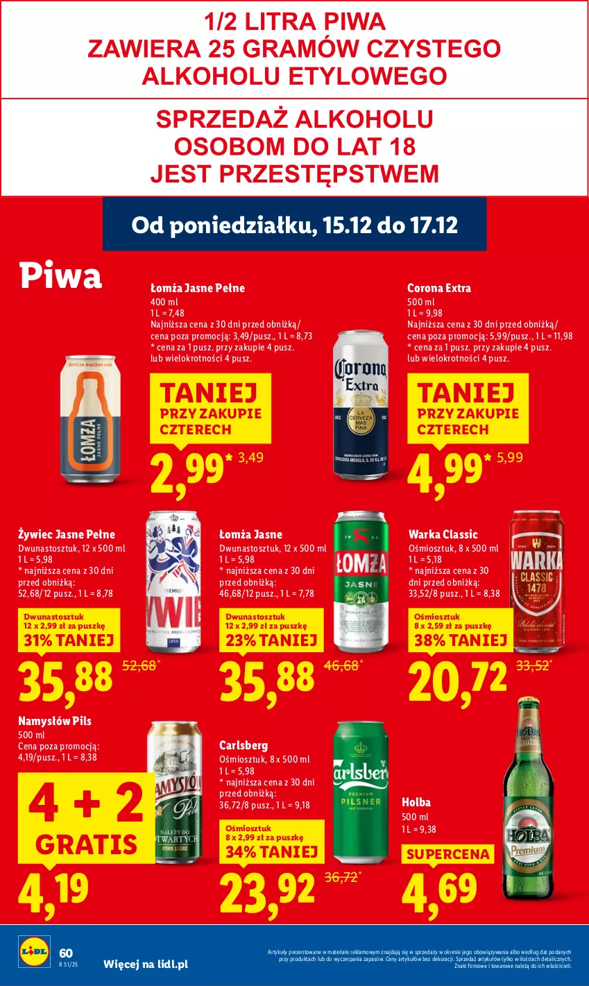 Gazetka promocyjna Lidl - GAZETKA - ważna 15.12 do 17.12.2025 - strona 62 - produkty: Carlsberg, Corona Extra, Gra, Namysłów, Piwa, Warka