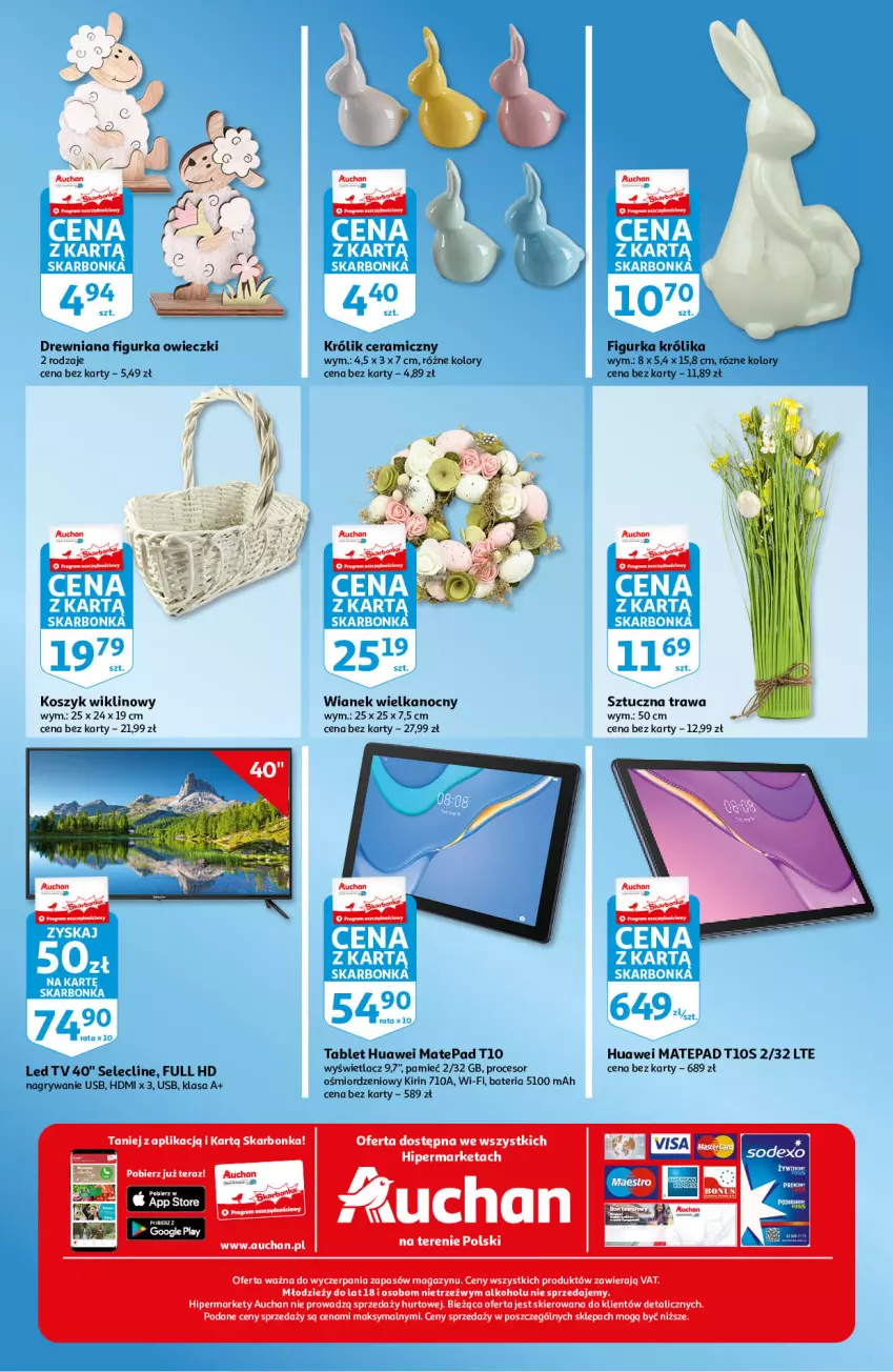 Gazetka promocyjna Auchan - Skarbonka #11 - ważna 18.03 do 24.03.2021 - strona 4 - produkty: Bateria, Clin, Gry, Huawei, Kosz, Królik, LED TV, Procesor, Tablet