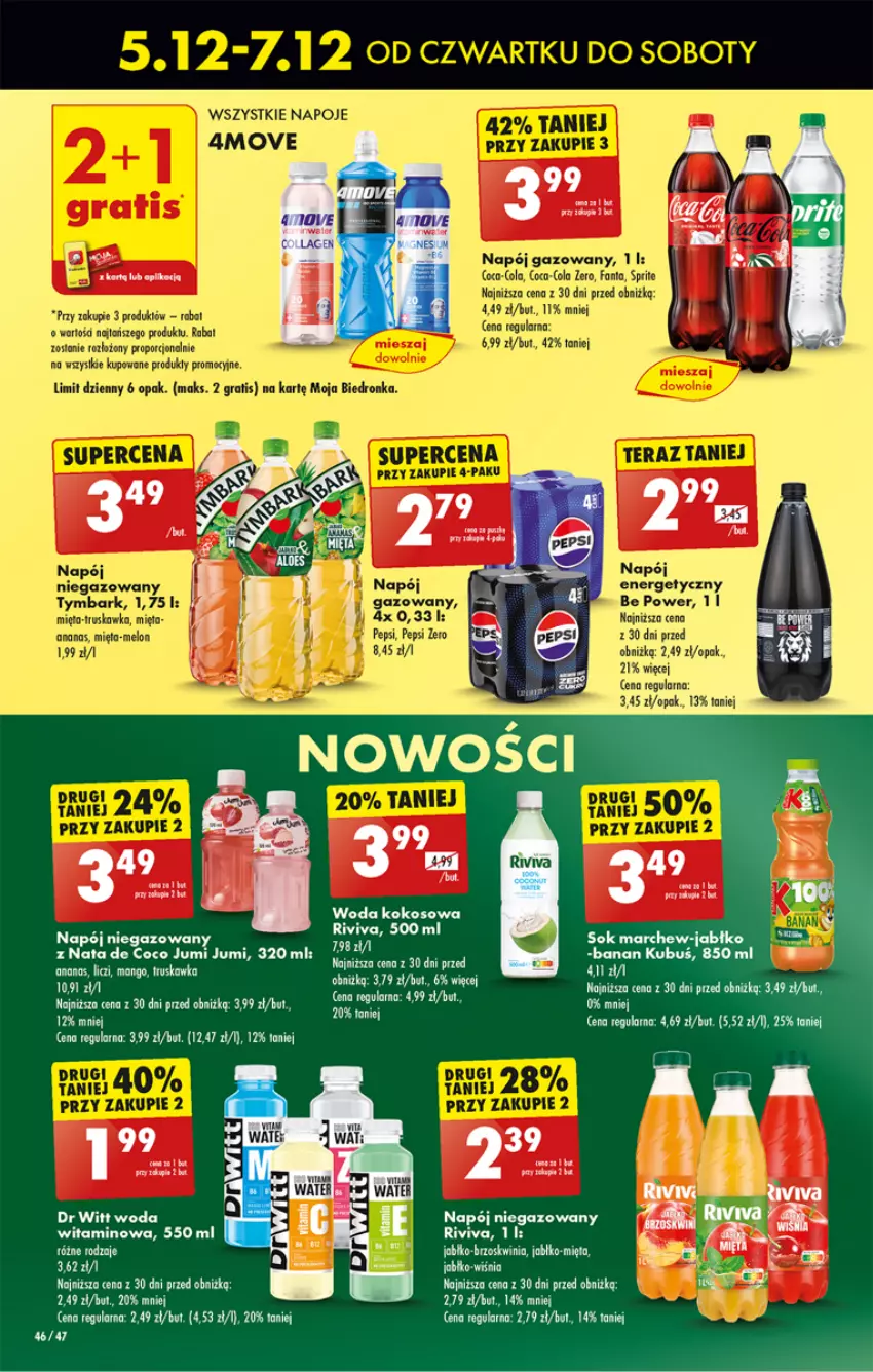 Gazetka promocyjna Biedronka - Od czwartku - ważna 05.12 do 11.12.2024 - strona 62 - produkty: Ba!, Coca-Cola, Dron, Fa, Fanta, Gra, Kokos, Kubuś, Liczi, Mango, Napój, Napój gazowany, Napój niegazowany, Napoje, Pepsi, Por, Sok, Sprite, Woda