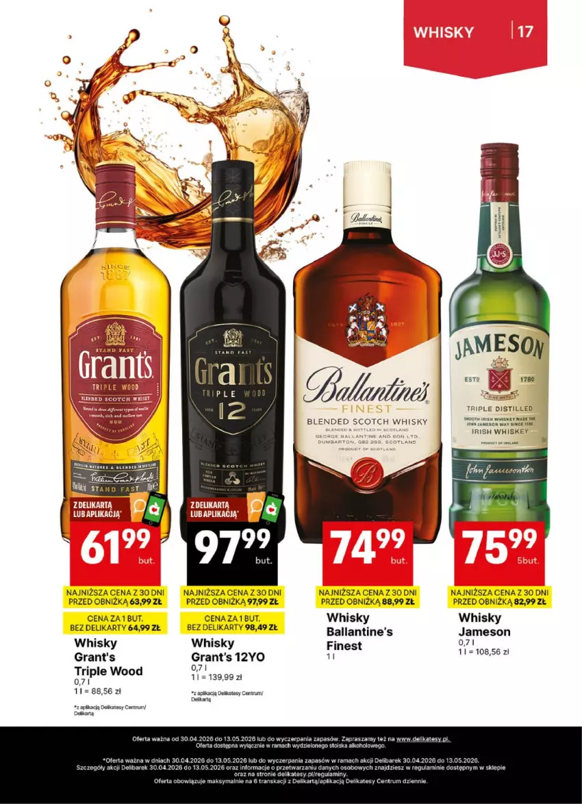 Gazetka promocyjna Delikatesy Centrum - Delibarek DC18-DC19 - ważna 30.04 do 13.05.2026 - strona 17 - produkty: Ballantine's, Fa, Gra, Grant's, Jameson, Rama, Rum, Tran, Whiskey, Whisky