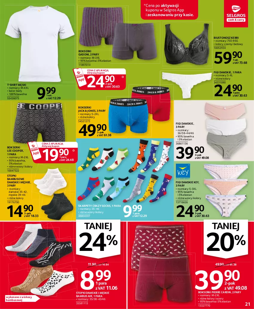 Gazetka promocyjna Selgros - Oferta przemysłowa - ważna 13.05 do 26.05.2021 - strona 21 - produkty: Biustonosz, Bokserki, Figi, Karp, LG, Pierre Cardin, Ser, T-shirt, Top, Wełna