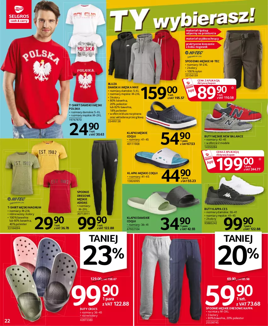 Gazetka promocyjna Selgros - Oferta przemysłowa - ważna 13.05 do 26.05.2021 - strona 22 - produkty: Adidas, Bluza, Buty, Dres, Hi-Tec, Klapki, Nike, Por, Spodnie, Spodnie dresowe, T-shirt, Top, Wełna