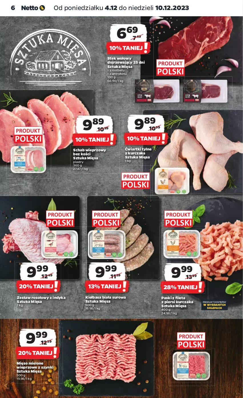 Gazetka promocyjna Netto - Artykuły spożywcze - ważna 04.12 do 10.12.2023 - strona 6 - produkty: Kiełbasa, Kiełbasa biała, Kurczak, Mięso, Mięso mielone, Rostbef, Schab wieprzowy, Stek, Stek wołowy