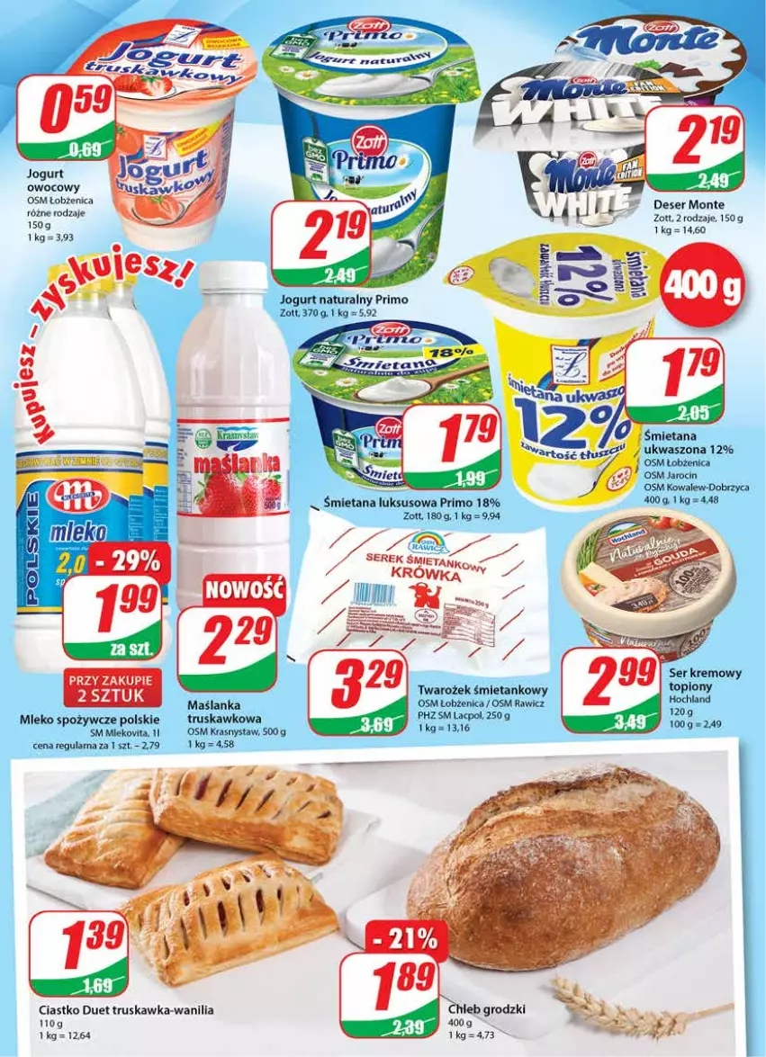 Gazetka promocyjna Dino - Gazetka - ważna 17.03 do 23.03.2021 - strona 14 - produkty: Deser, Jogurt, Jogurt naturalny, Maślanka, Mleko, Mlekovita, Monte, Ser, Serek, Zott