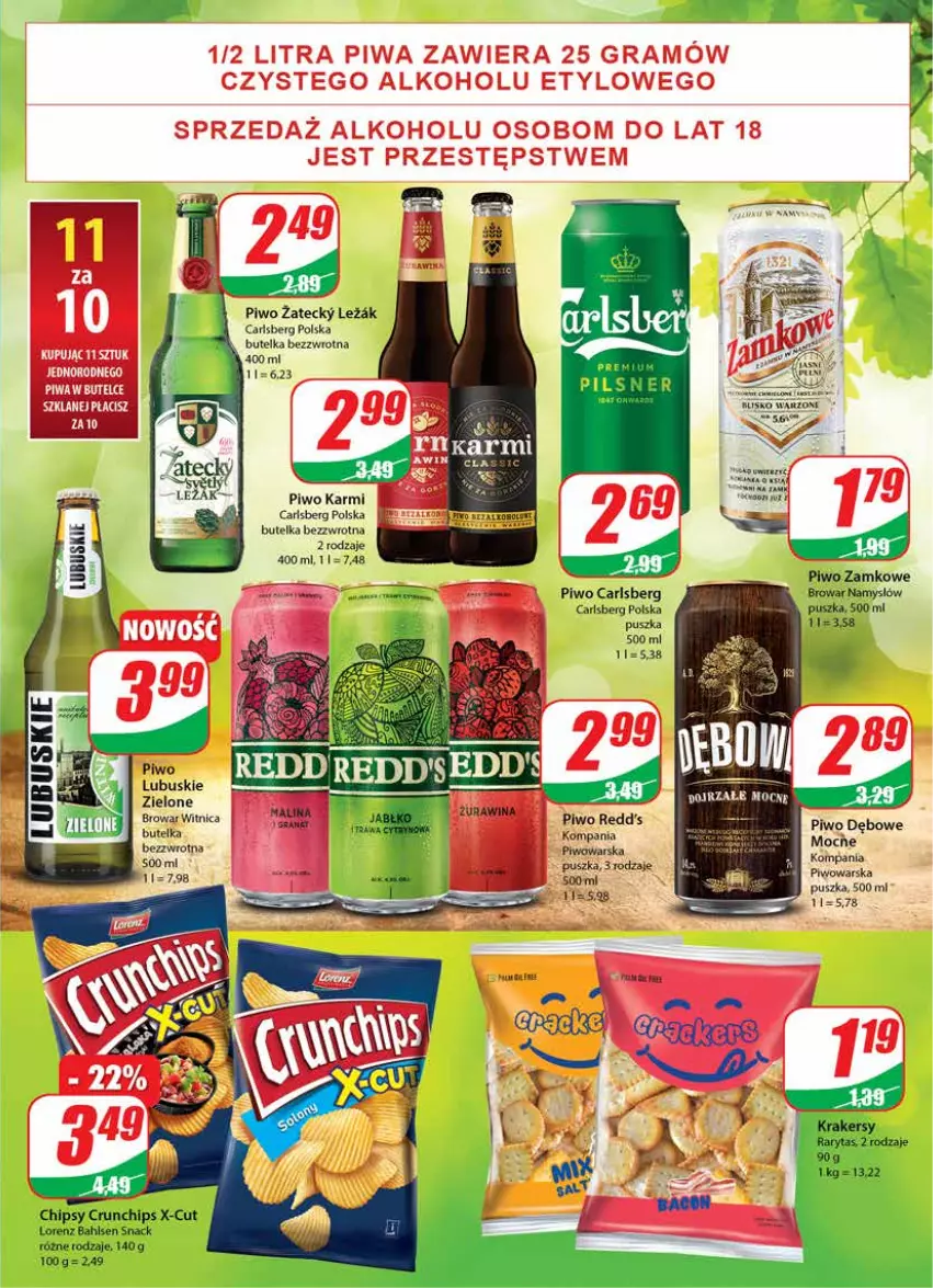 Gazetka promocyjna Dino - Gazetka - ważna 17.03 do 23.03.2021 - strona 17 - produkty: Carlsberg, Chipsy, Crunchips, Karmi, Namysłów, Piwo, Redd's